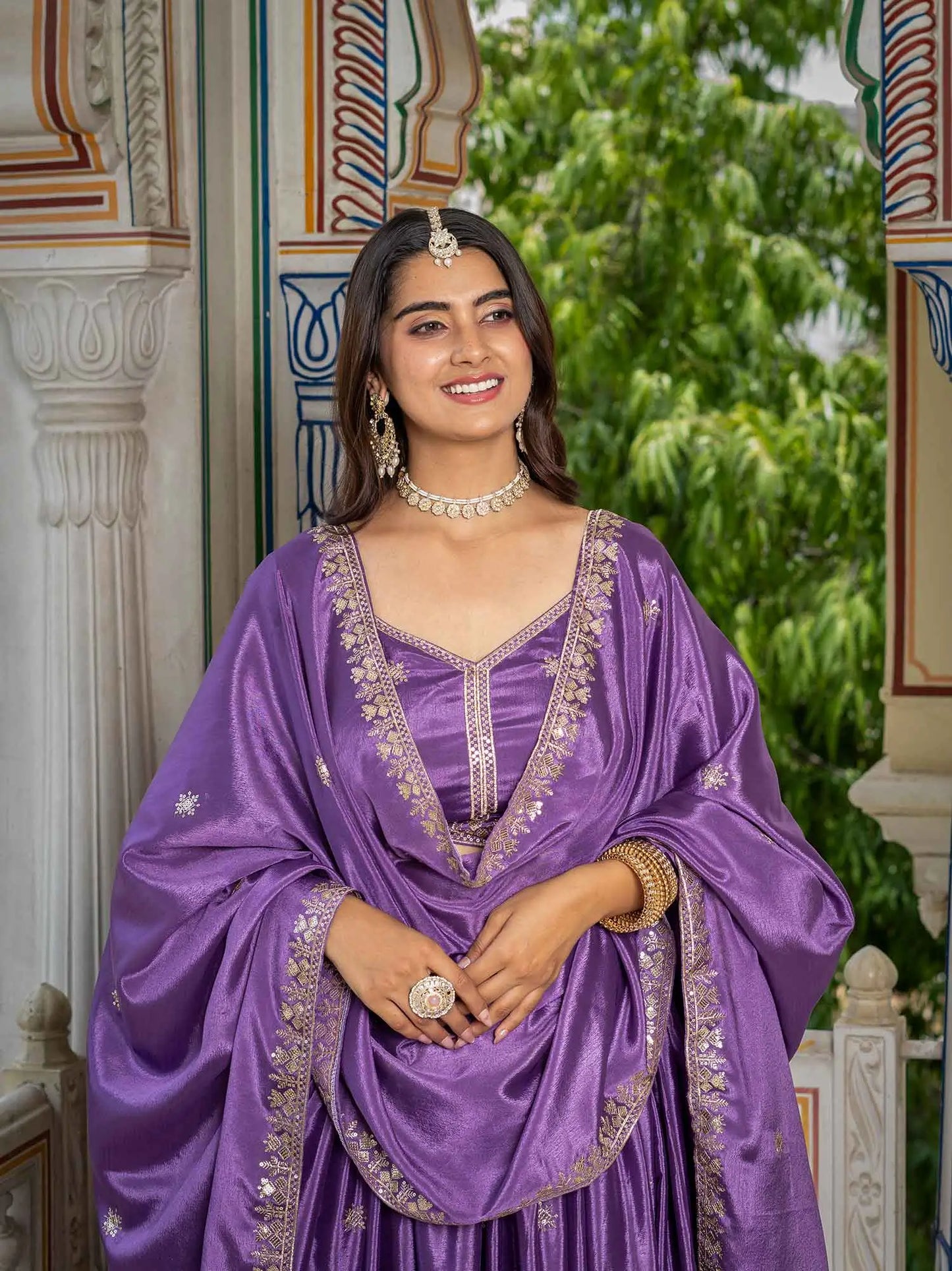 Lavender Sequins Embroidery Lehenga Choli