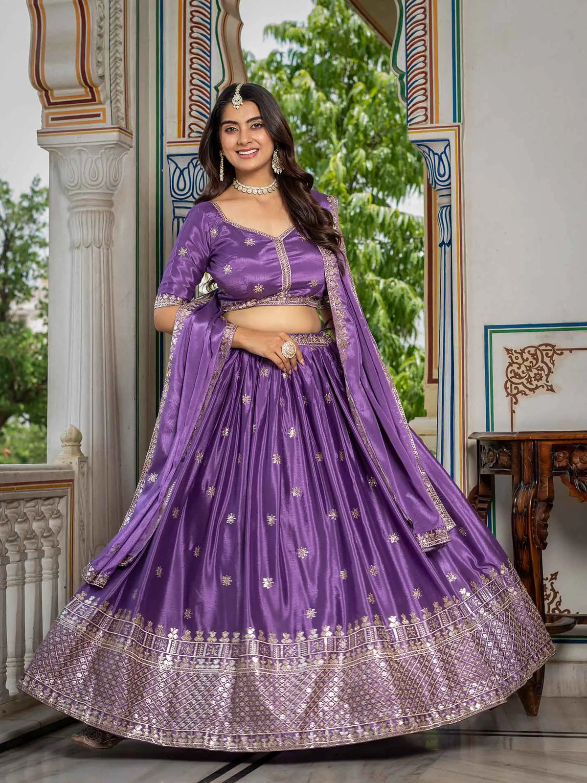 Lavender Sequins Embroidery Lehenga Choli