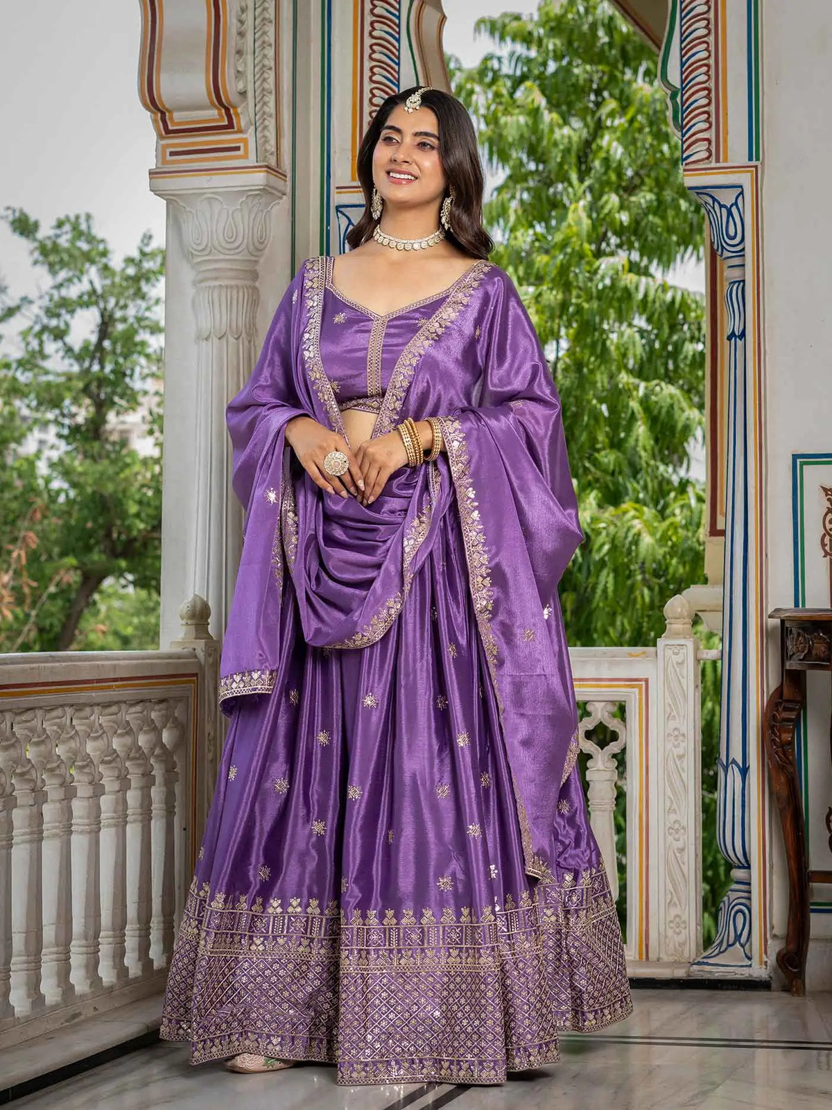 Lavender Sequins Embroidery Lehenga Choli