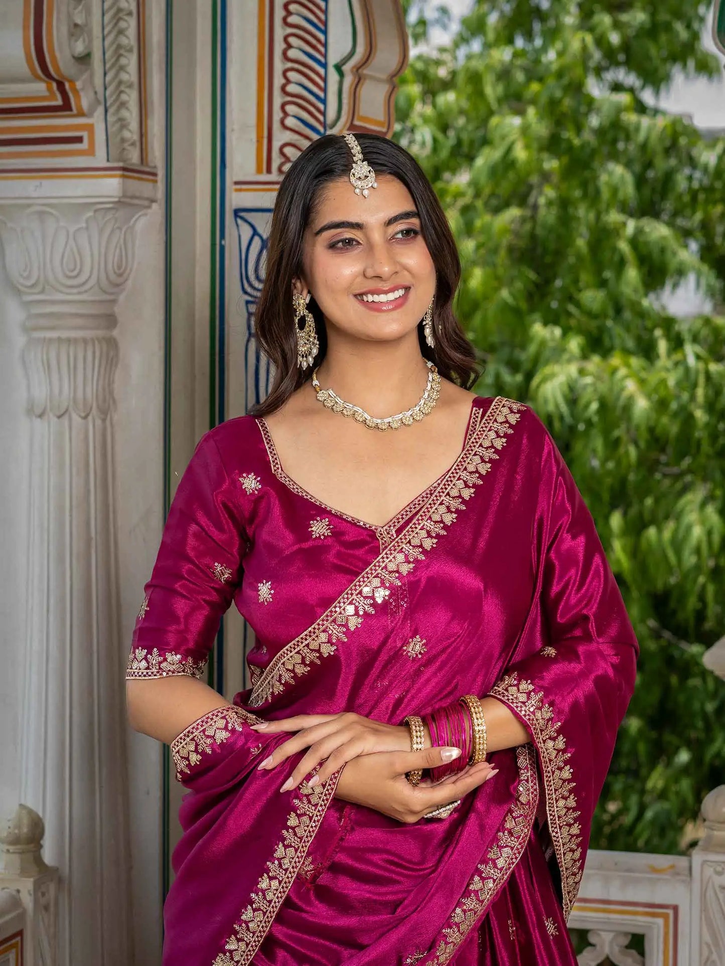 Cherry Pink Sequins Embroidery Lehenga Choli
