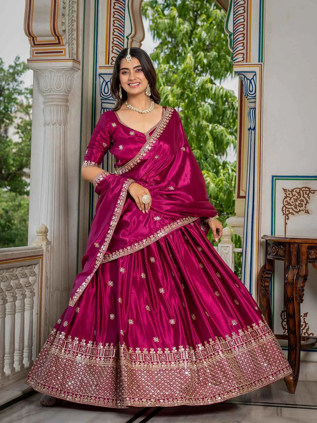 Cherry Pink Sequins Embroidery Lehenga Choli