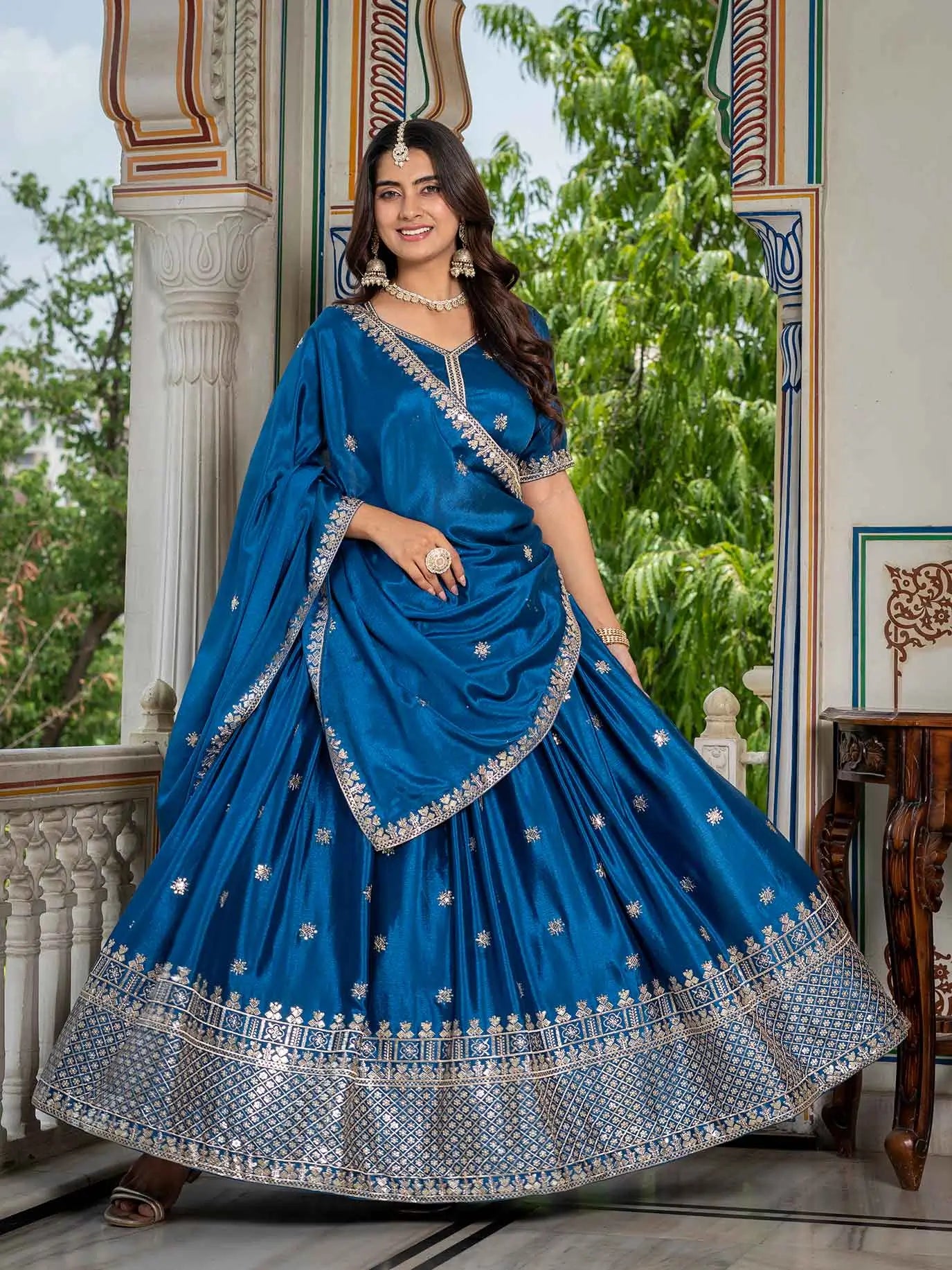 Rama Sequins Embroidery Lehenga Choli