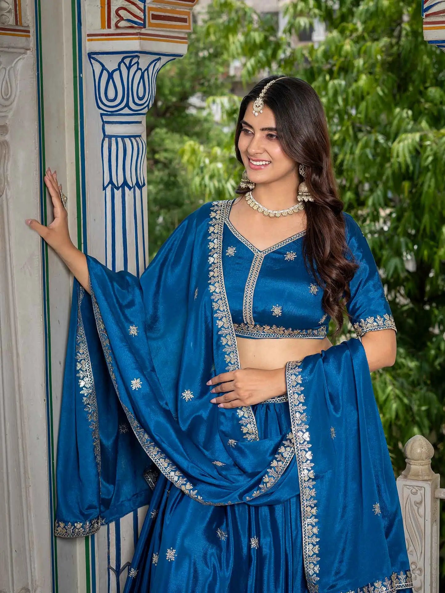 Rama Sequins Embroidery Lehenga Choli