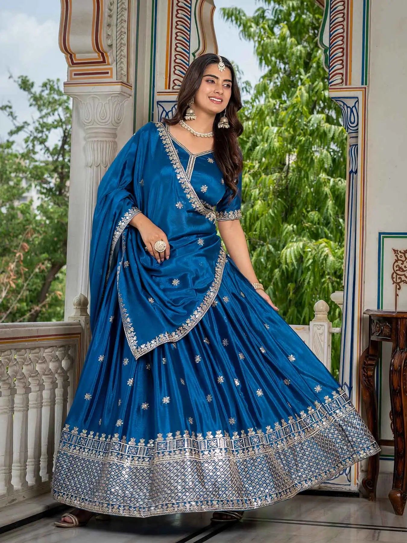 Rama Sequins Embroidery Lehenga Choli