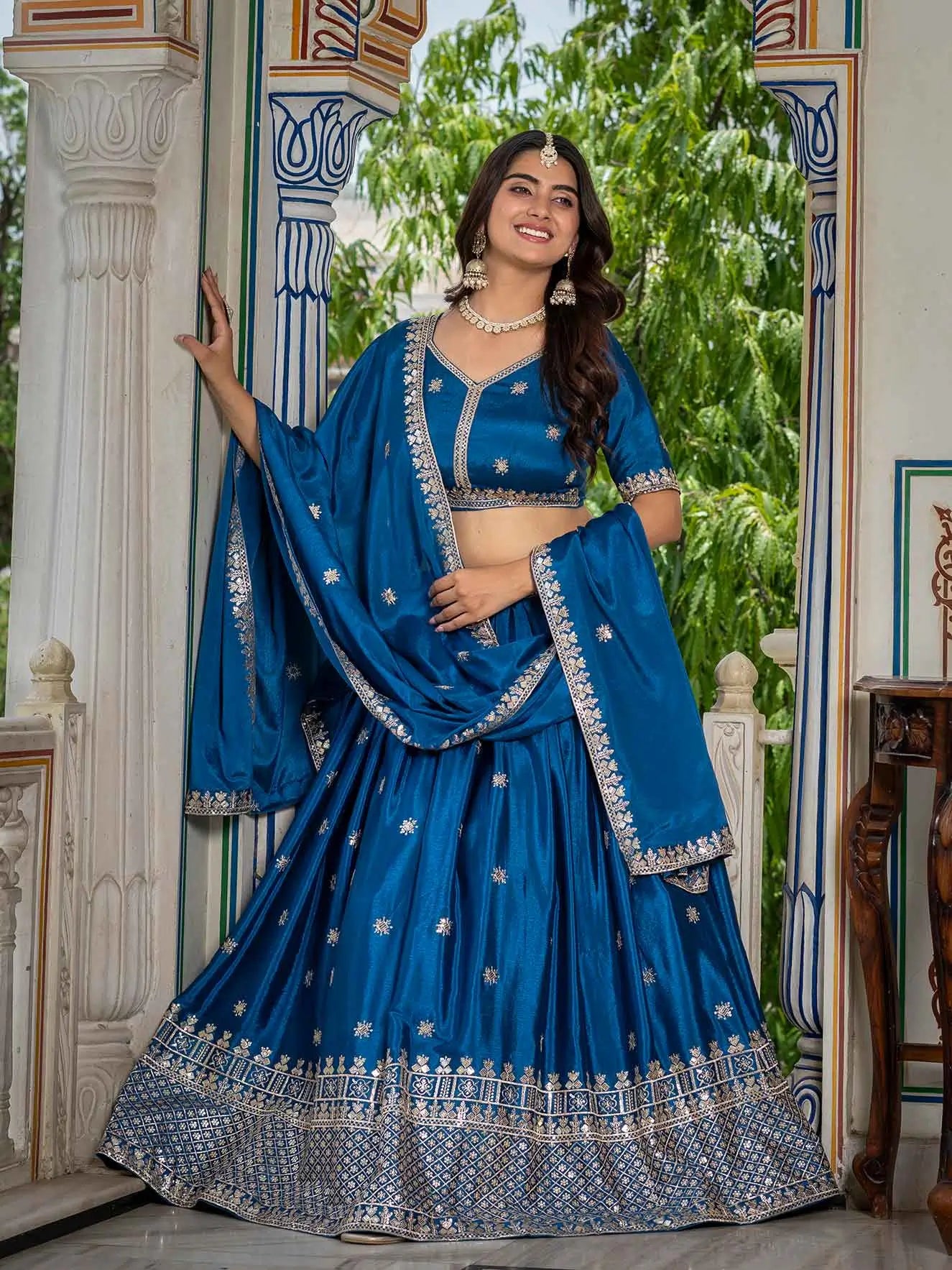 Rama Sequins Embroidery Lehenga Choli