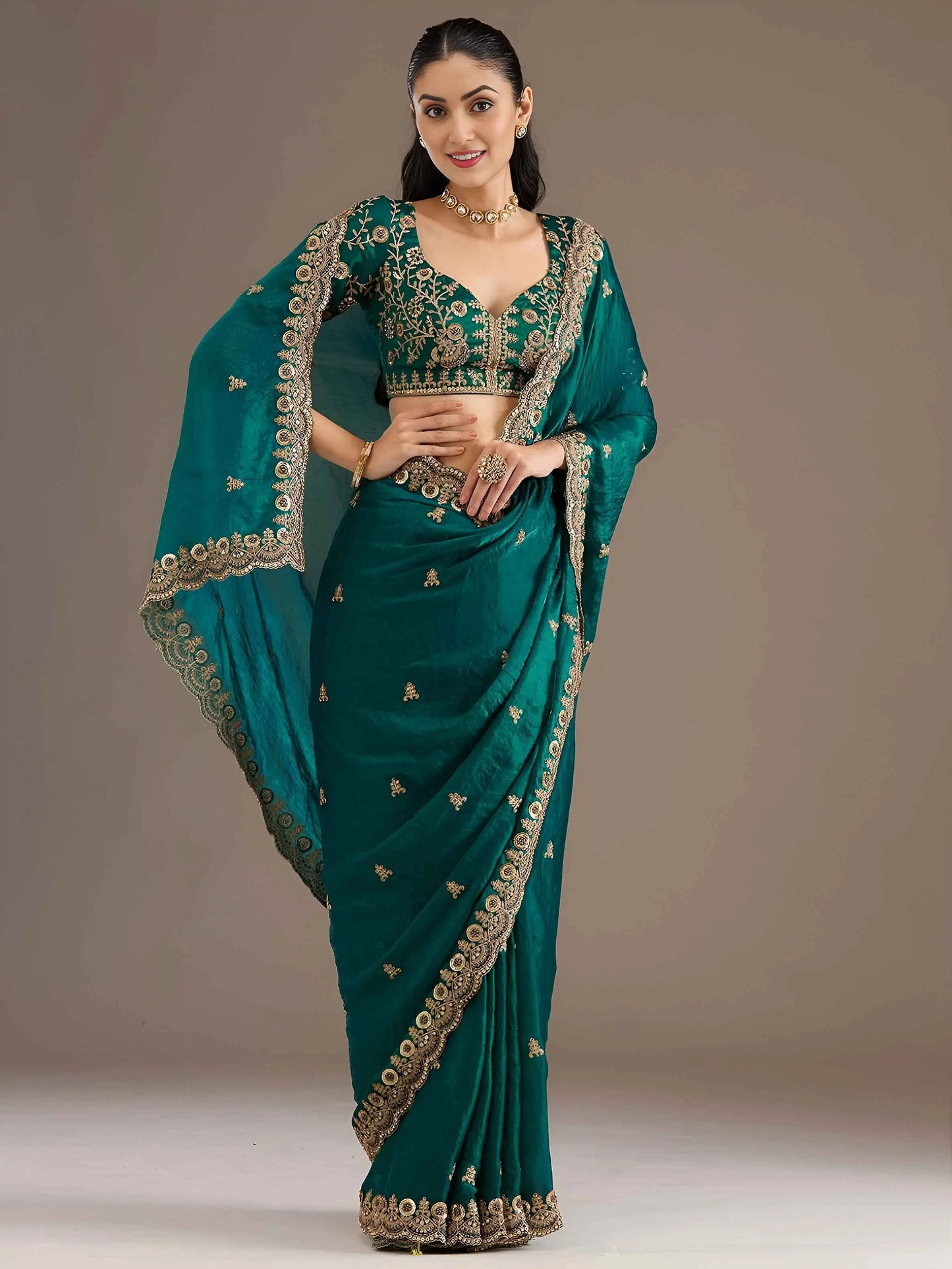 Rama Embroidery Pearl Work Tissue Saree