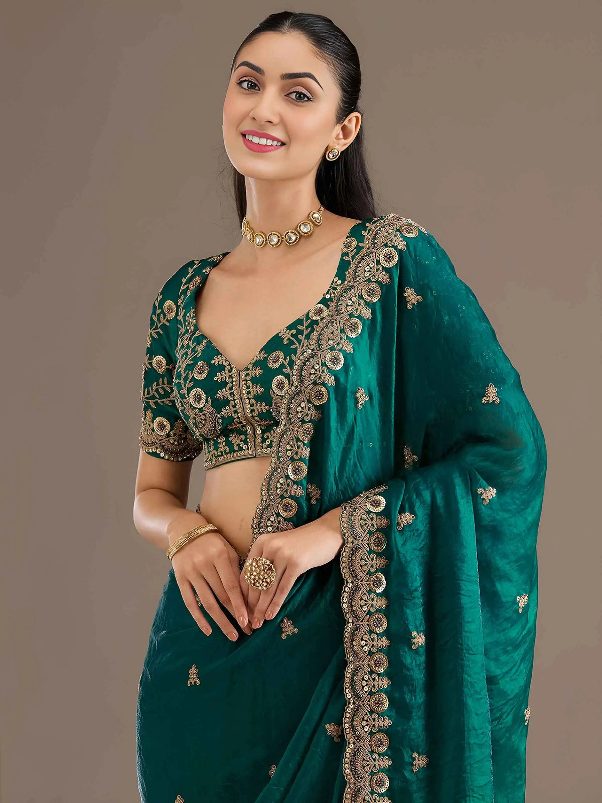 Rama Embroidery Pearl Work Tissue Saree