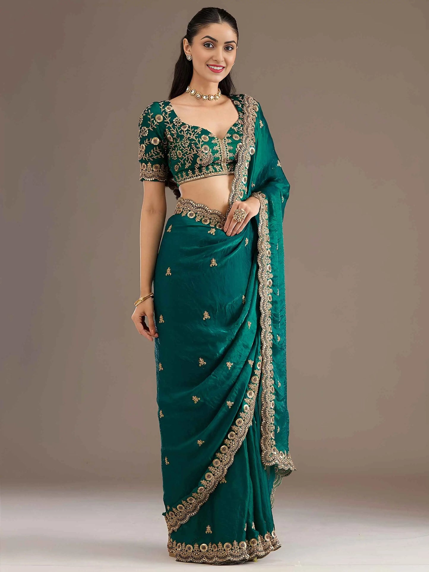 Rama Embroidery Pearl Work Tissue Saree