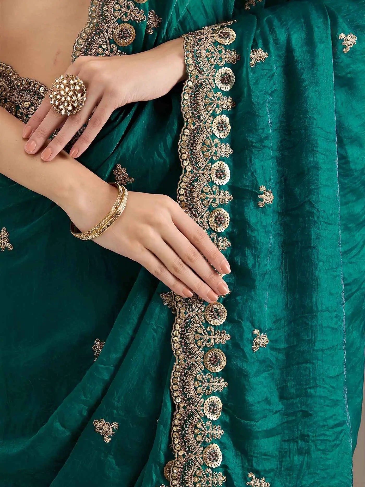 Rama Embroidery Pearl Work Tissue Saree