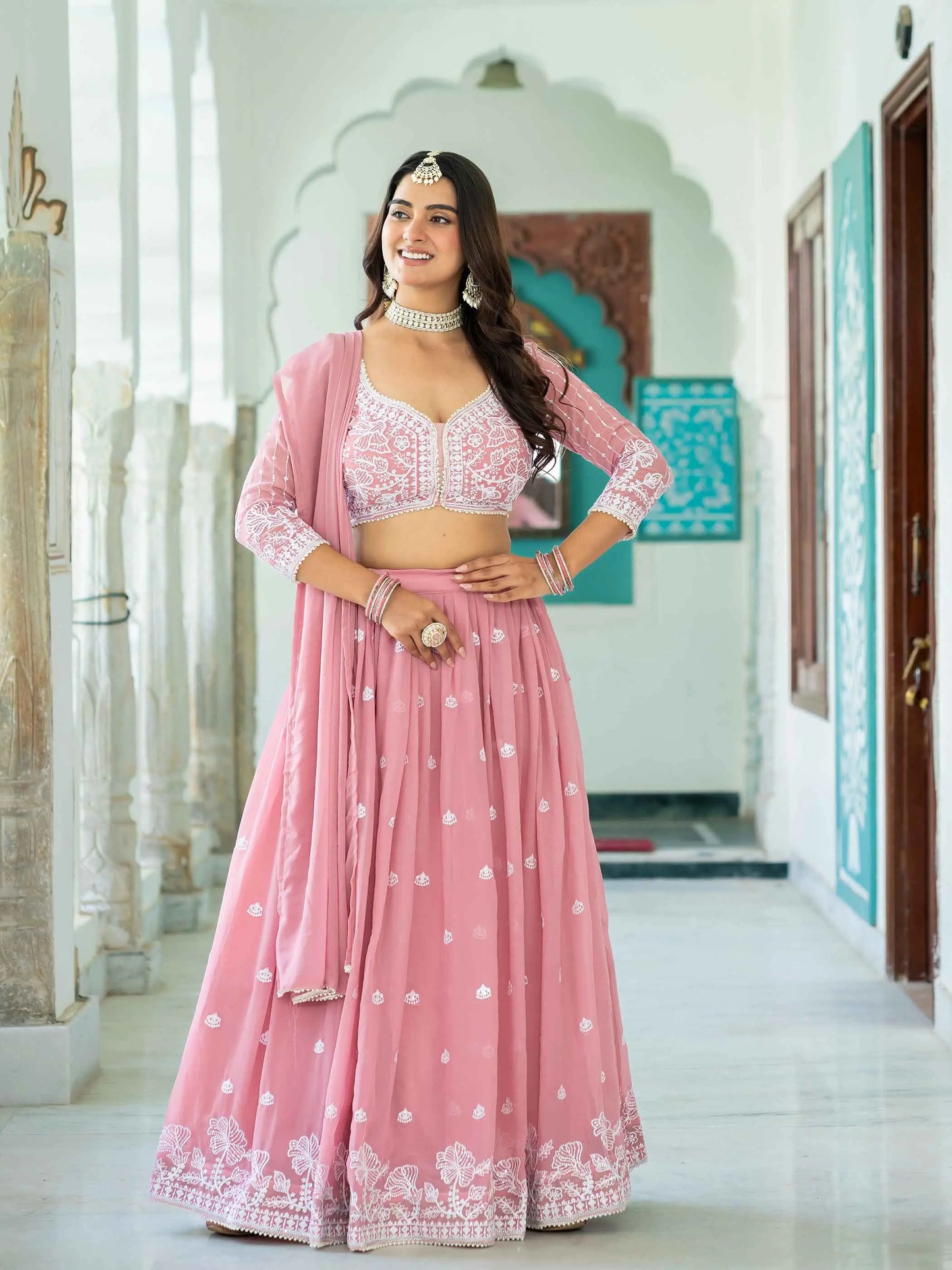 Light Pink Embroidered Lehenga Choli