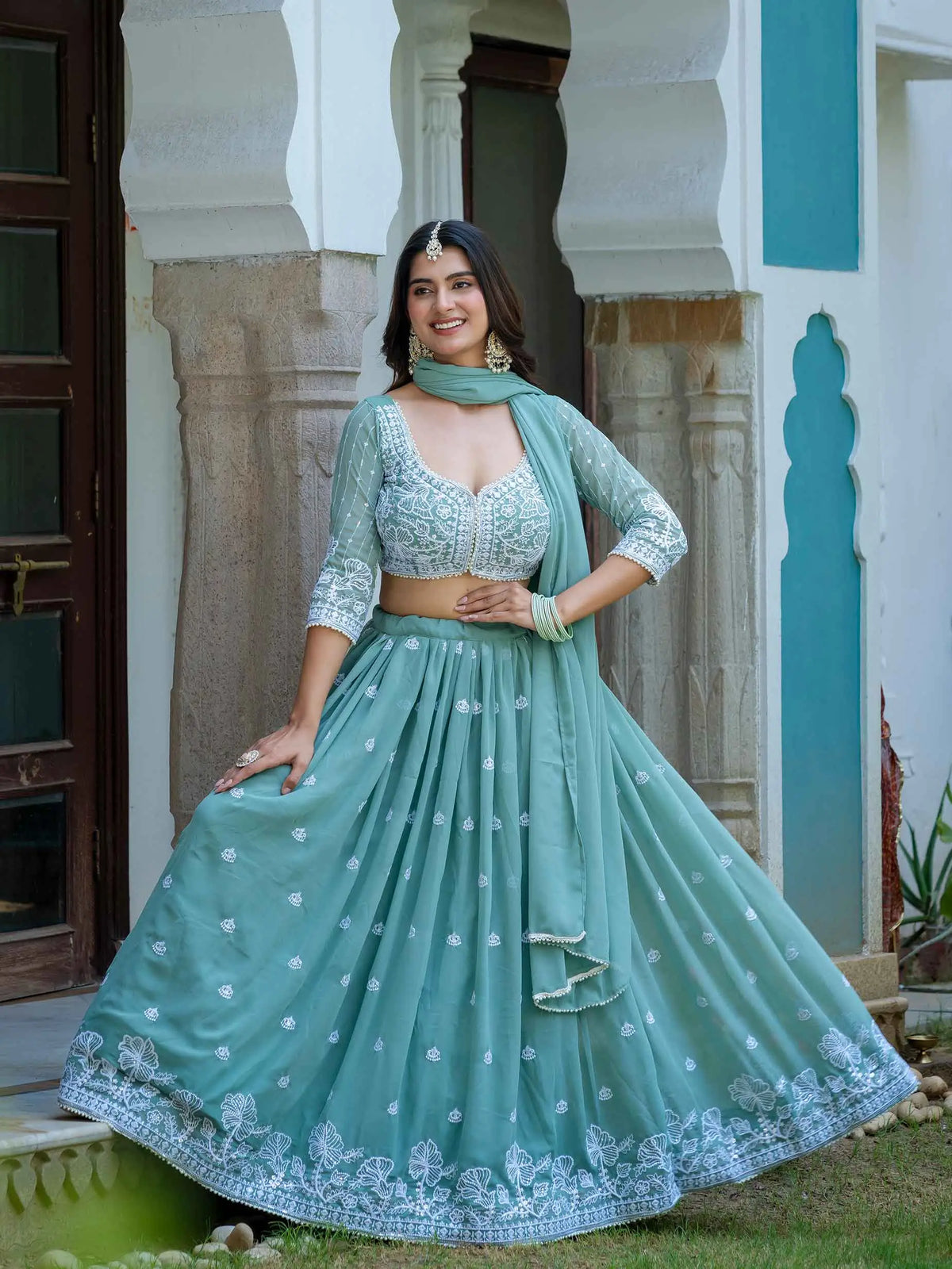 Smalt Blue Embroidered Lehenga Choli
