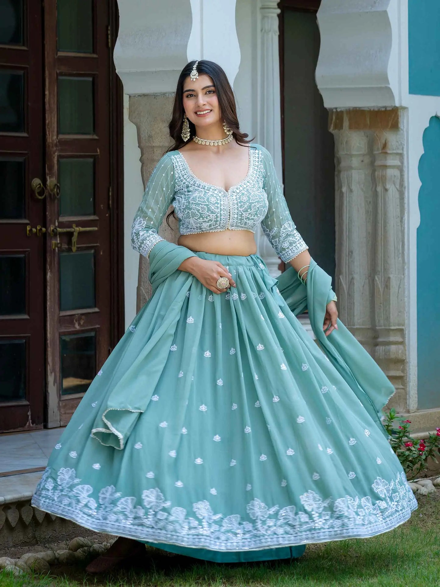 Smalt Blue Embroidered Lehenga Choli