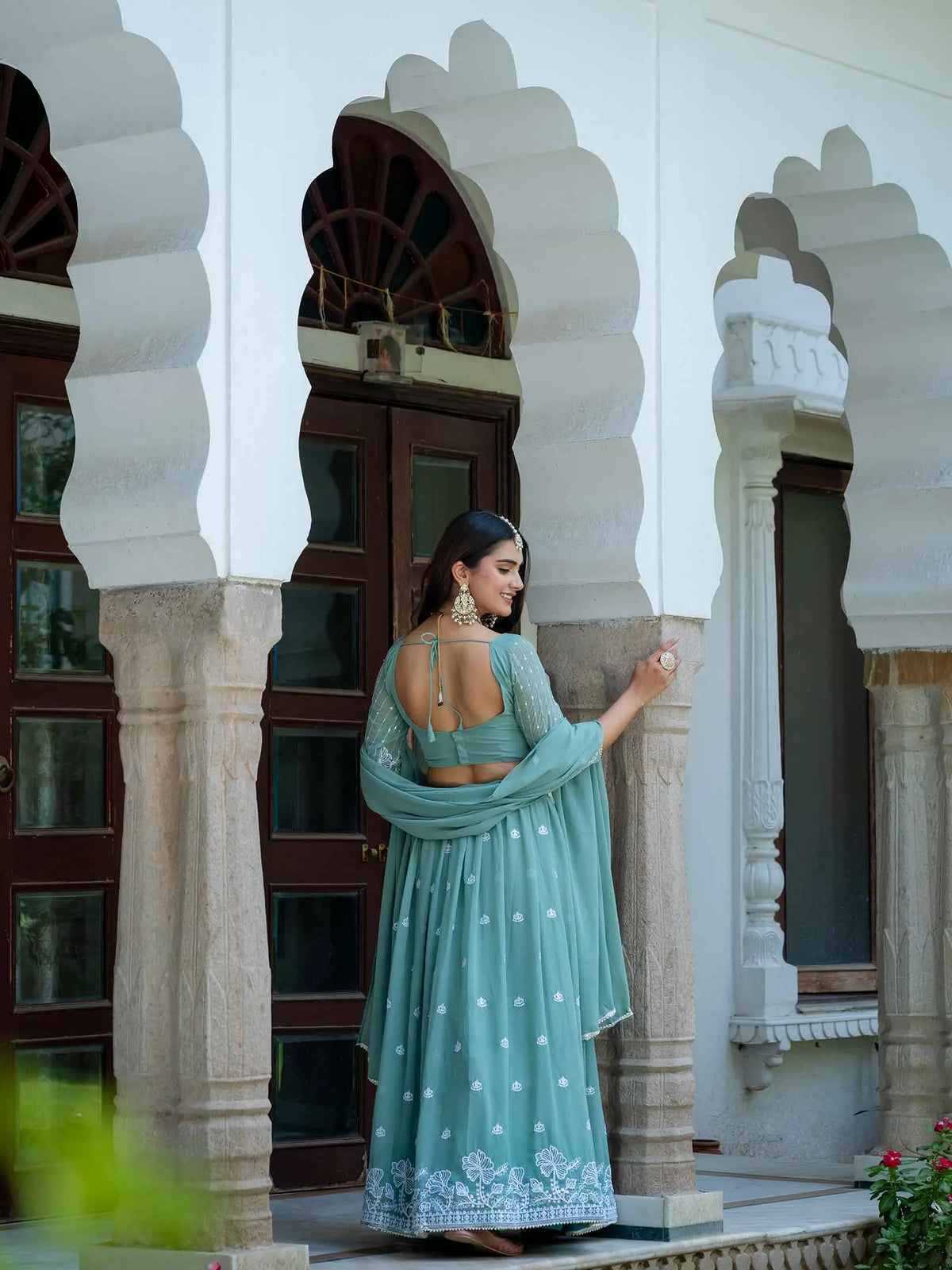 Smalt Blue Embroidered Lehenga Choli