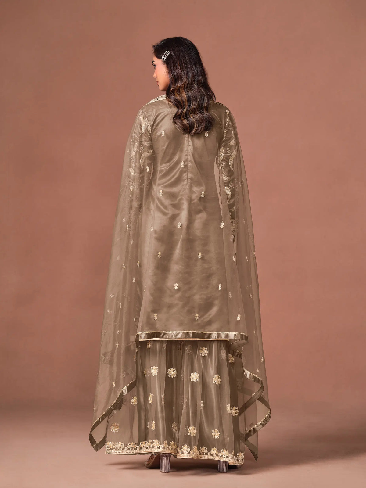 Mocha Brown Embroidered Salwar Suit
