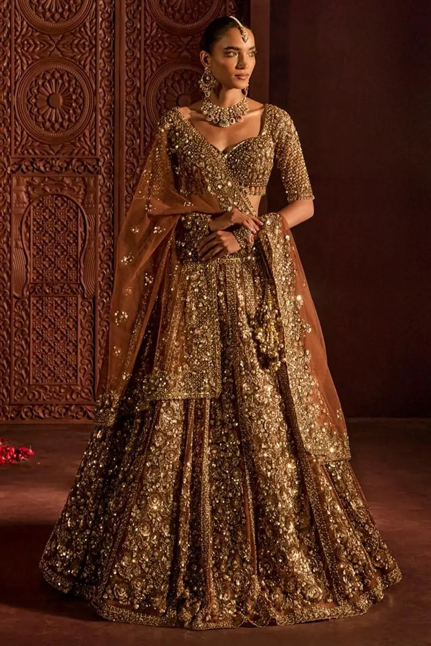 Brownish Designer Embroidered Lehenga