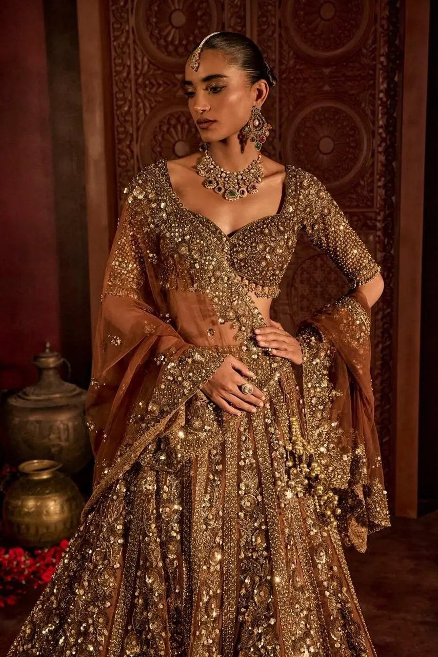 Brownish Designer Embroidered Lehenga