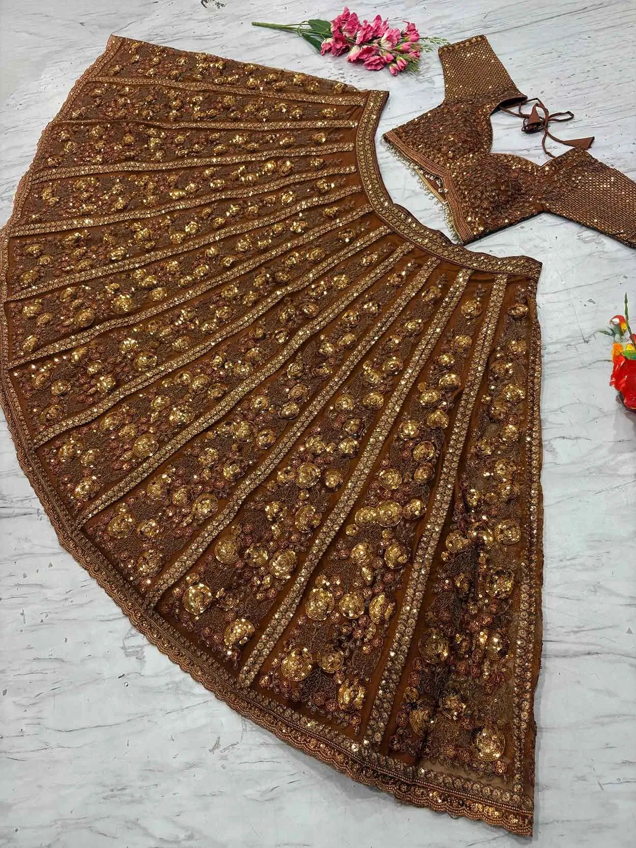 Brownish Designer Embroidered Lehenga