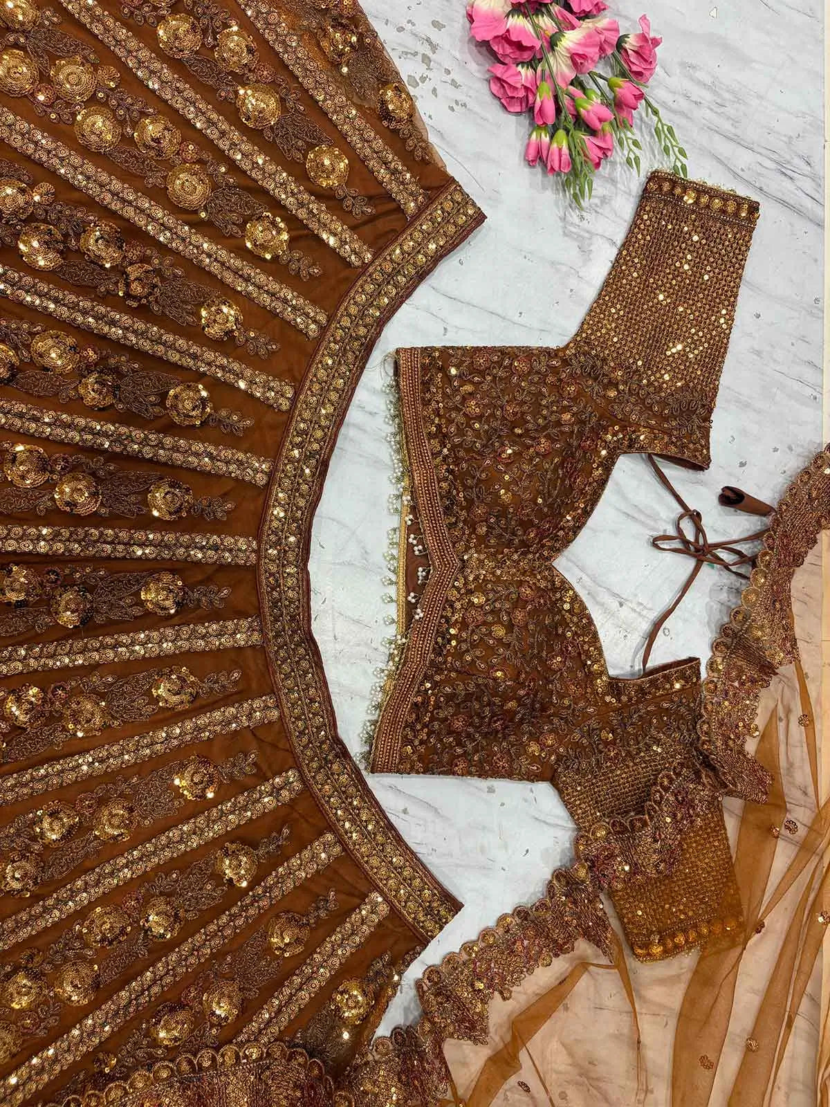 Brownish Designer Embroidered Lehenga