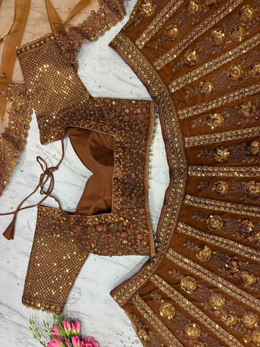 Brownish Designer Embroidered Lehenga