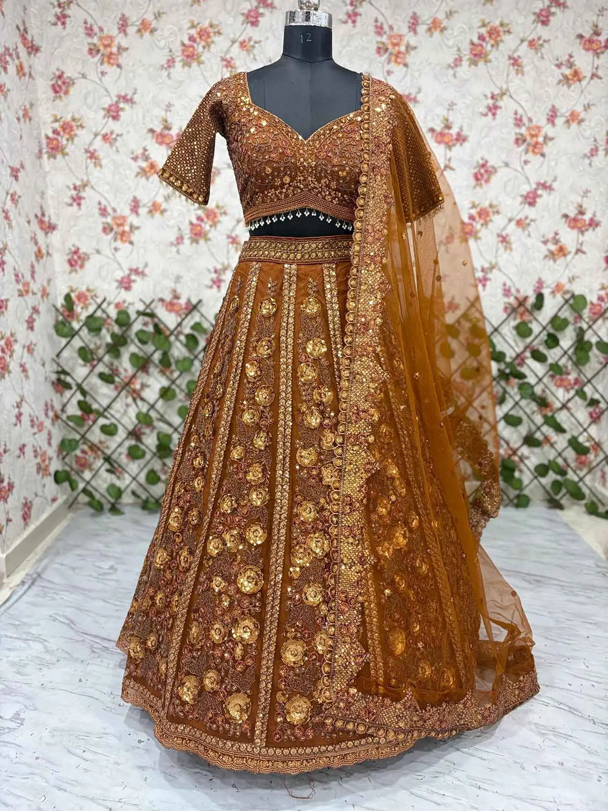 Brownish Designer Embroidered Lehenga
