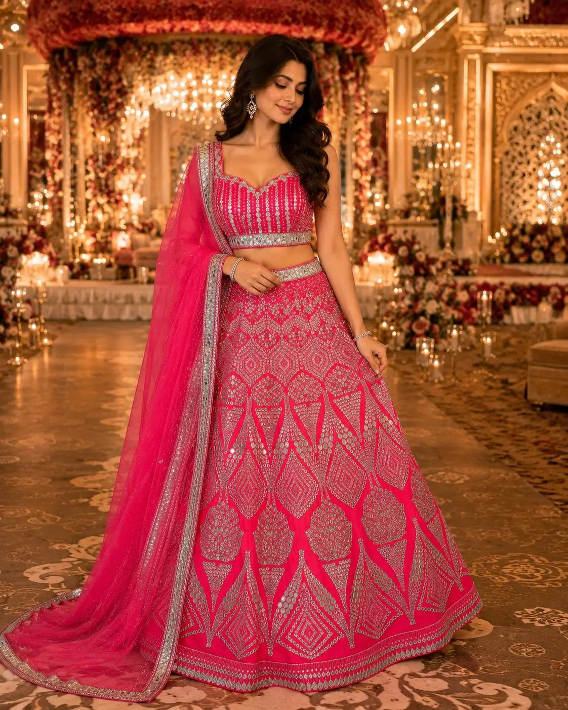 Red Pink Designer Embroidered Lehenga Choli
