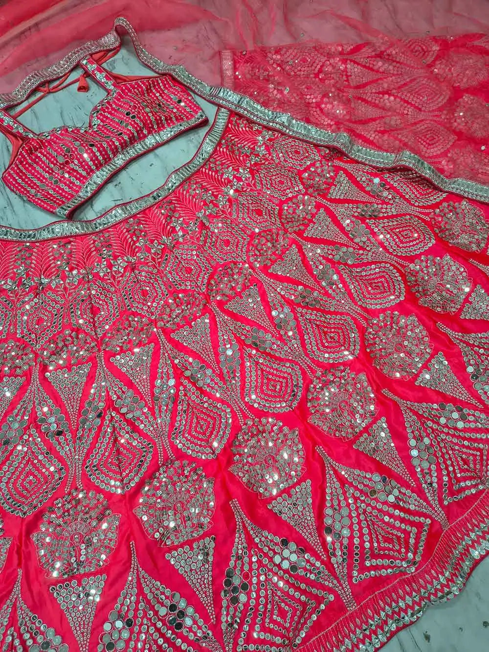 Red Pink Designer Embroidered Lehenga Choli