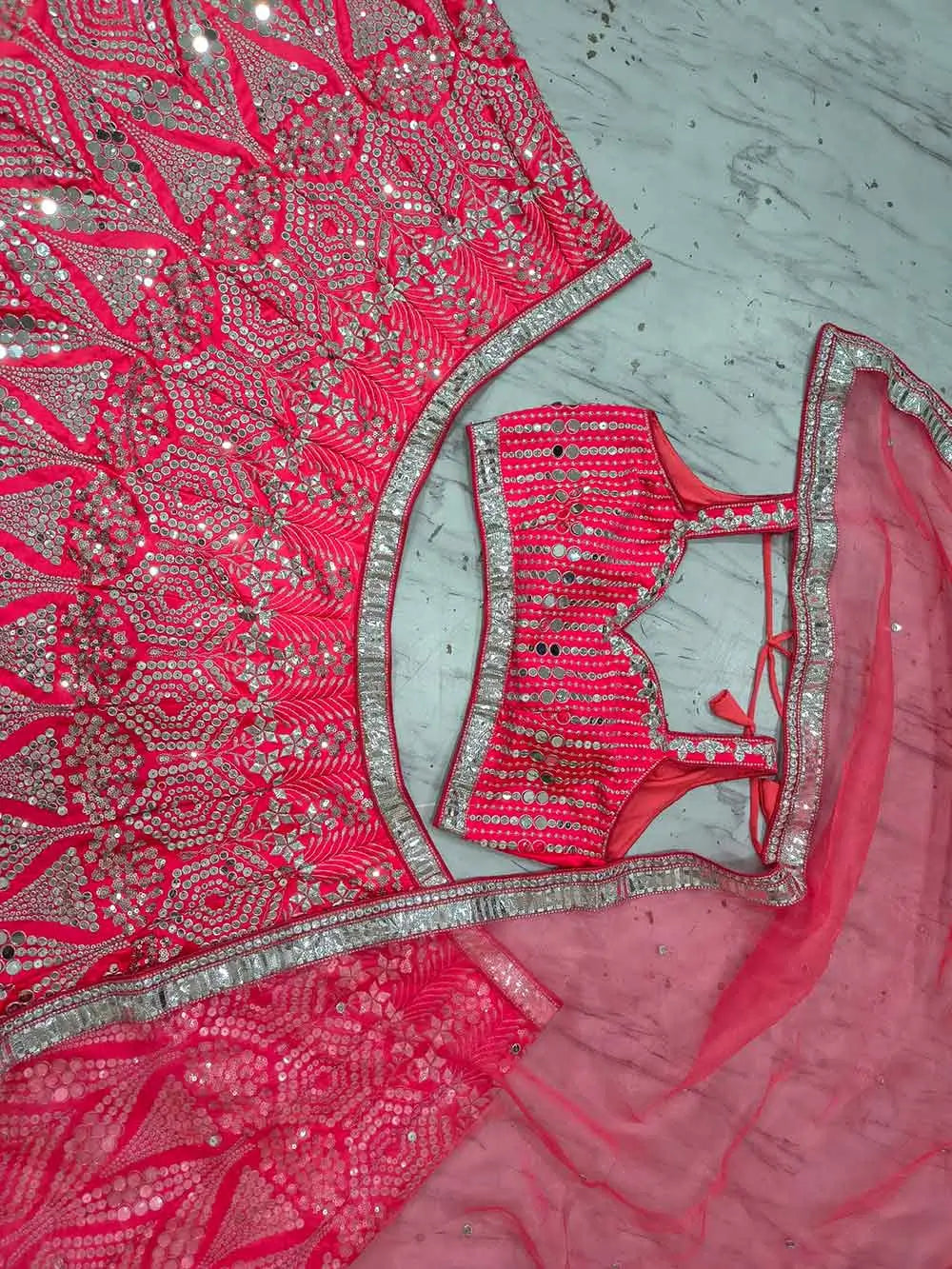 Red Pink Designer Embroidered Lehenga Choli