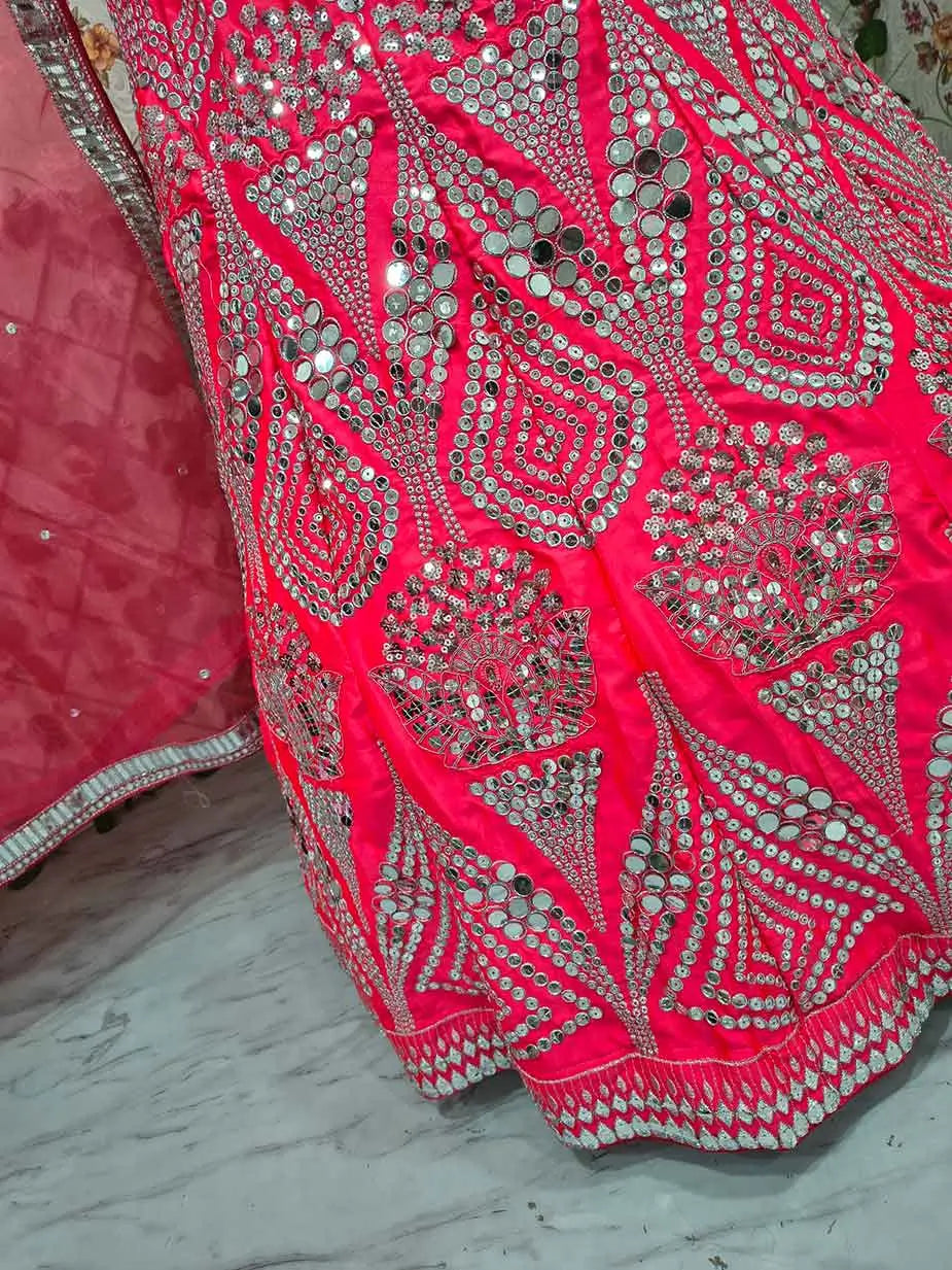 Red Pink Designer Embroidered Lehenga Choli