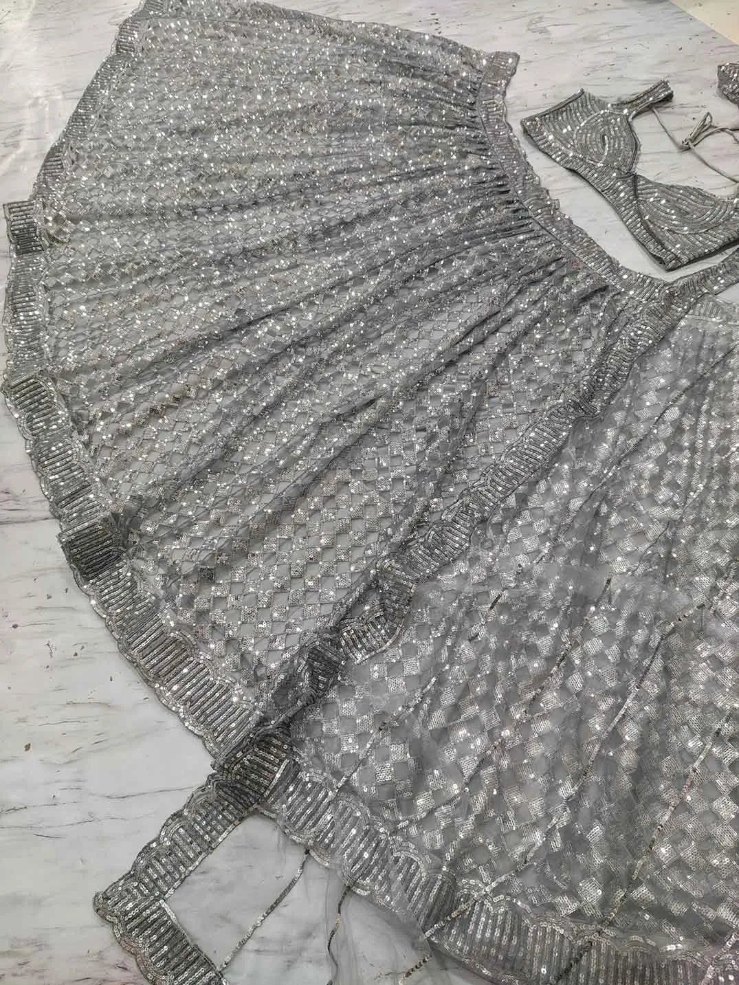 Grey Rainbow Sequins Work Lehenga Choli