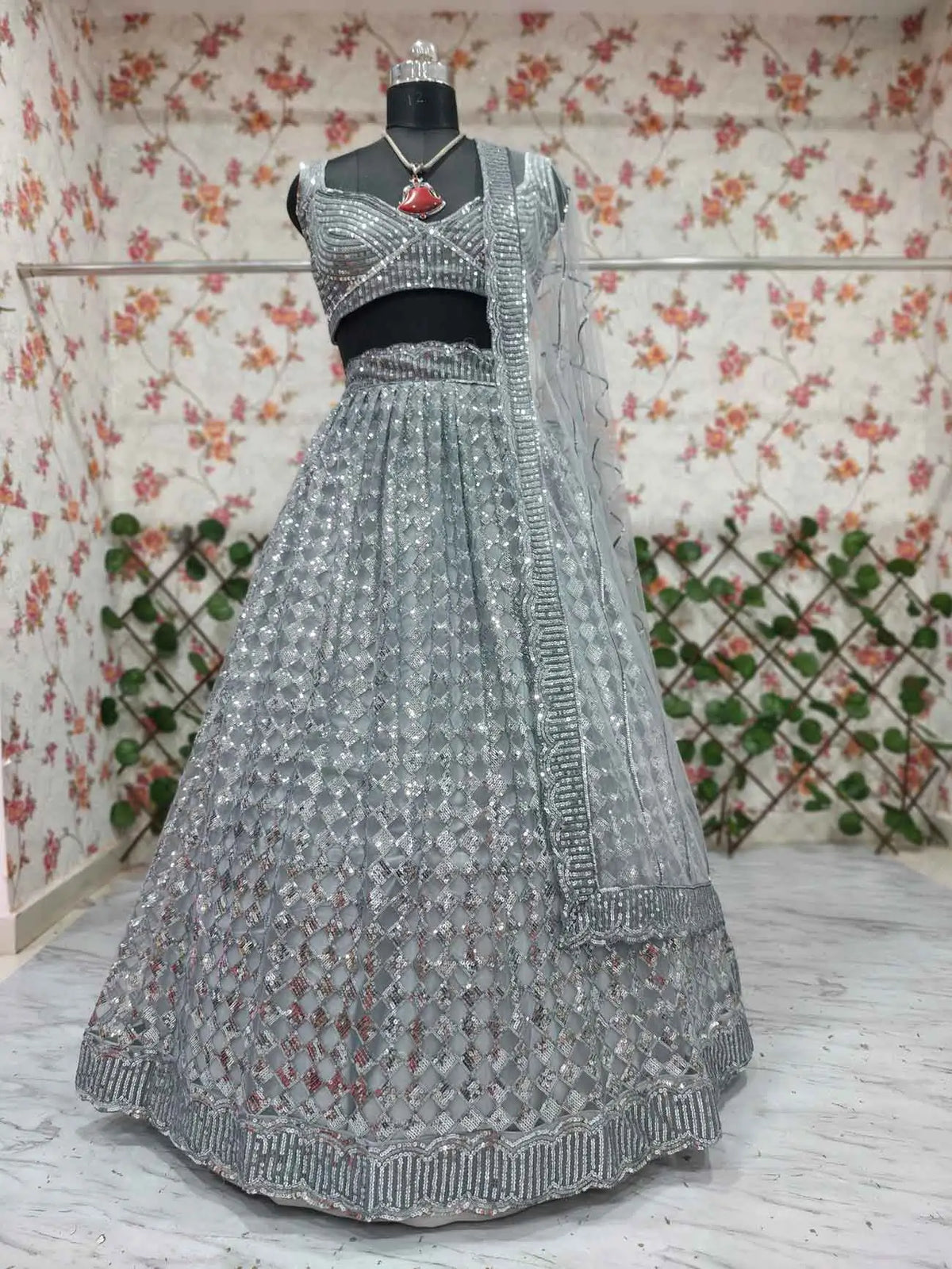 Grey Rainbow Sequins Work Lehenga Choli