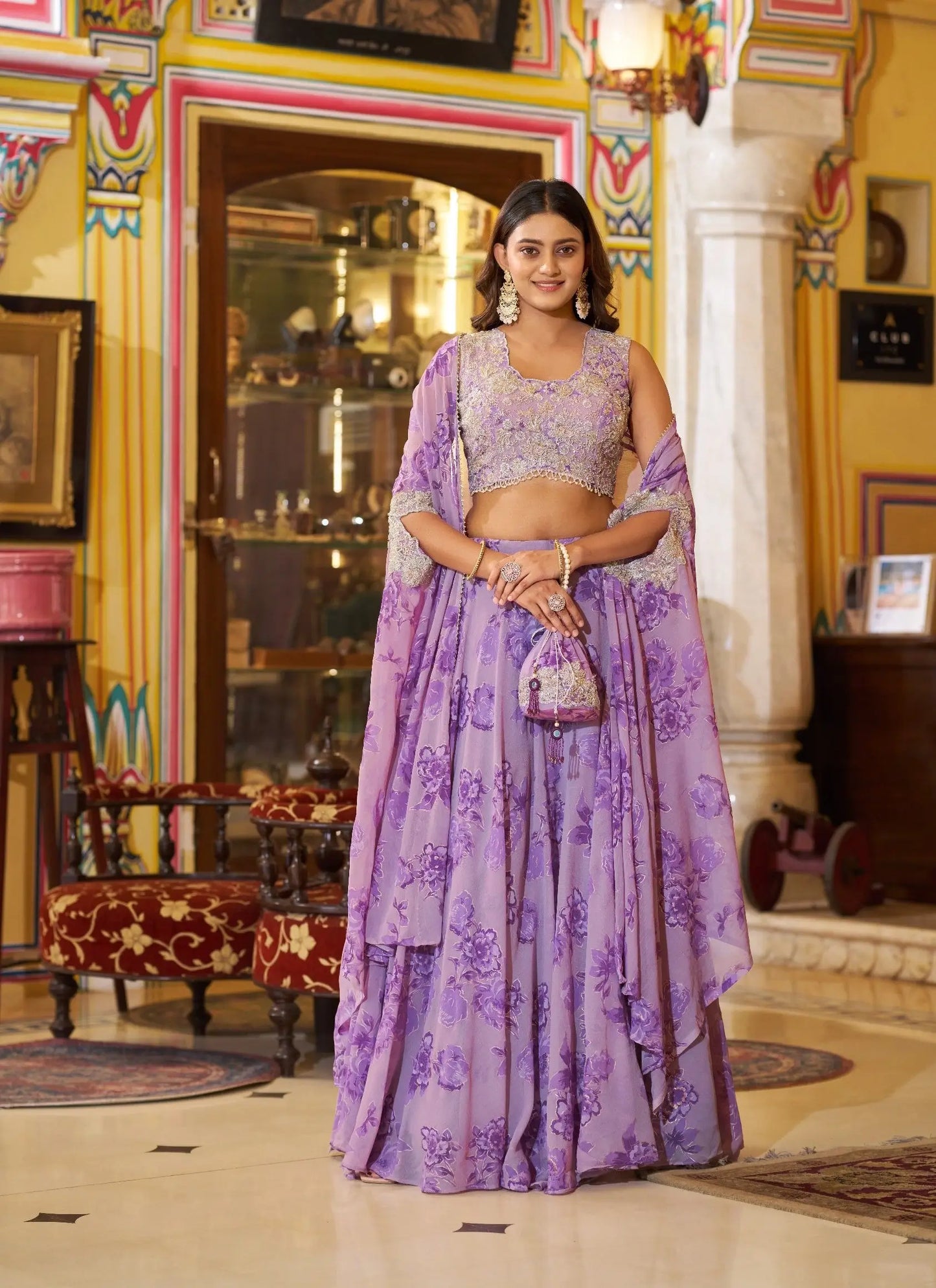 Pastel Purple Beads Work Indo-Westerm