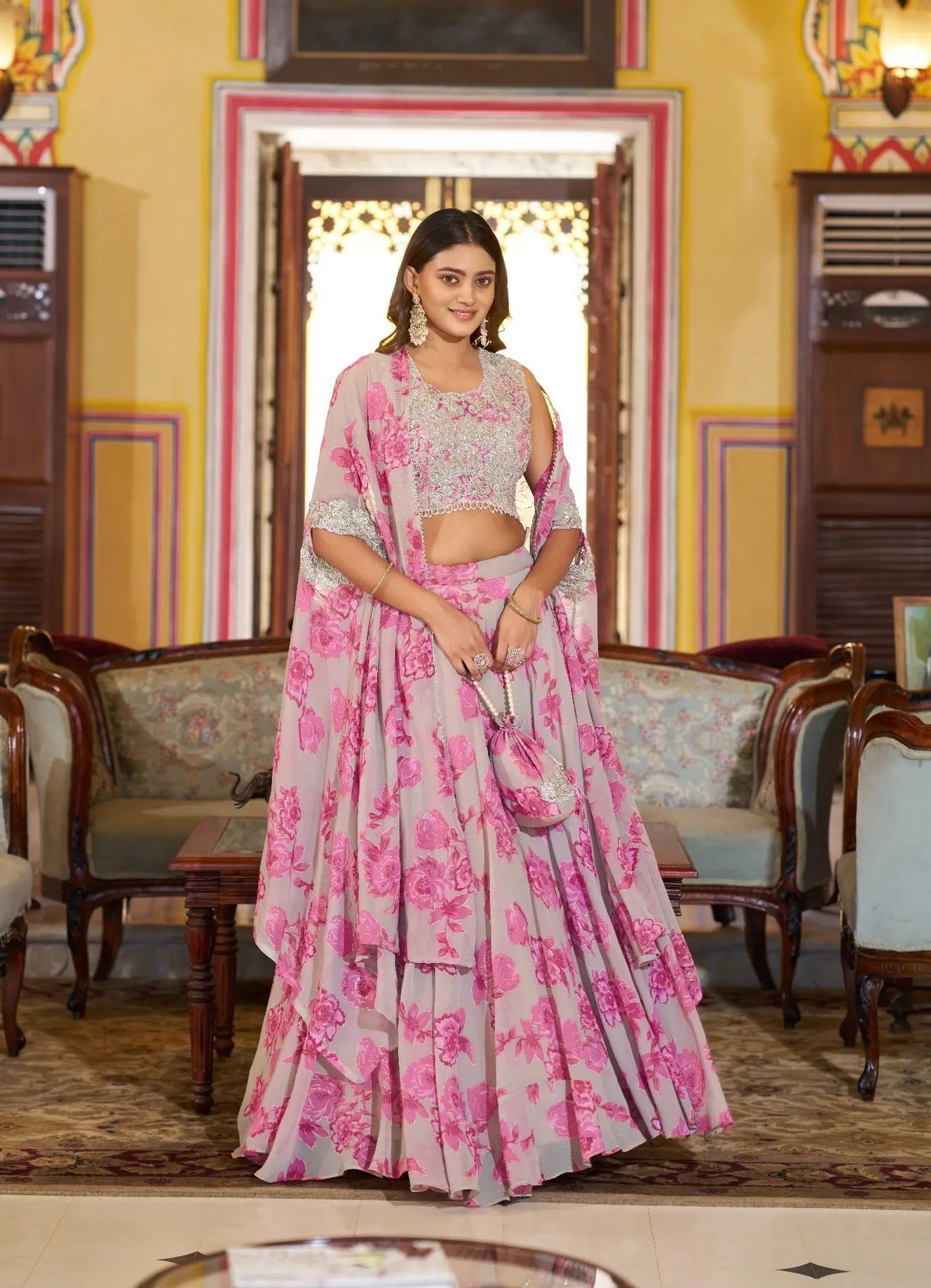 Pastel Pink Beads Work Indo-Westerm