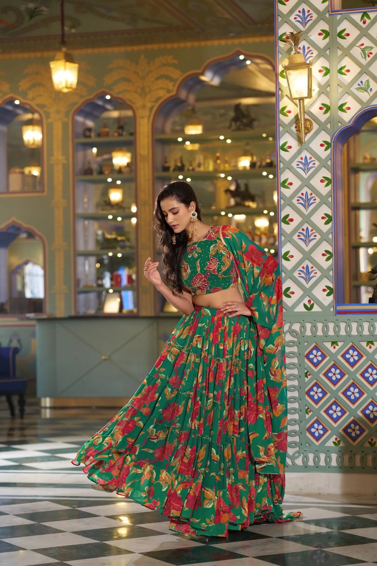 Spring Green Floral Printed Lehenga Choli