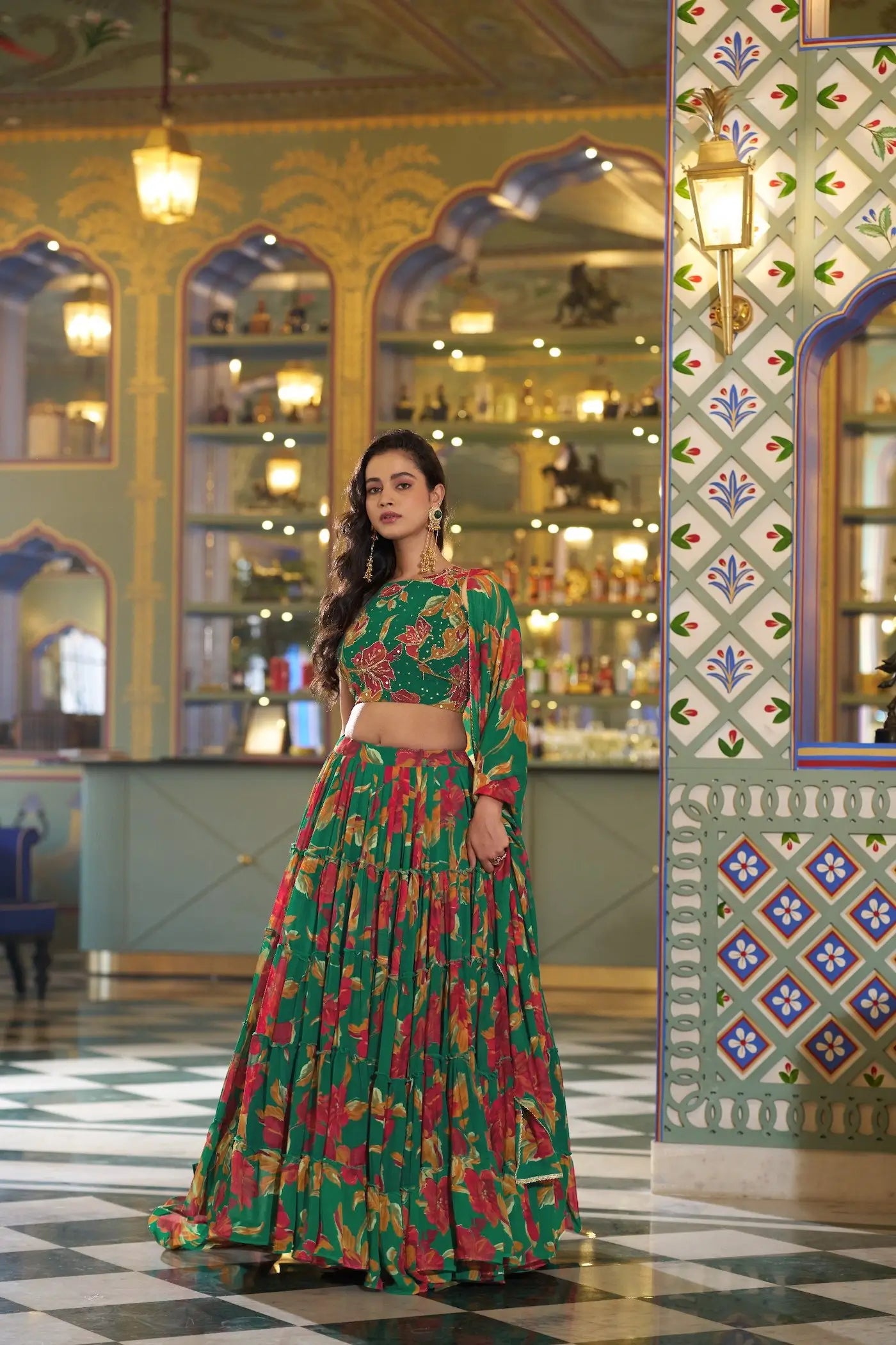Spring Green Floral Printed Lehenga Choli