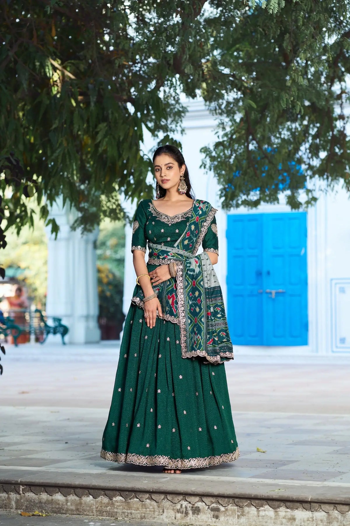 Deep Green Embroidery Lehenga Choli