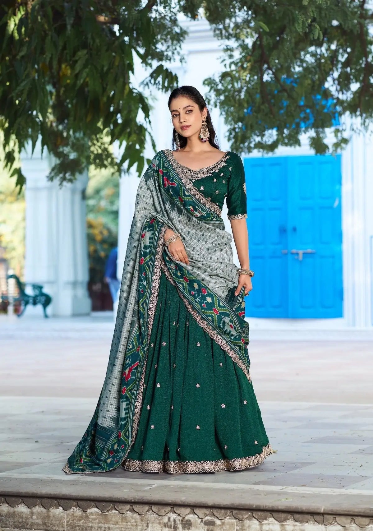 Deep Green Embroidery Lehenga Choli