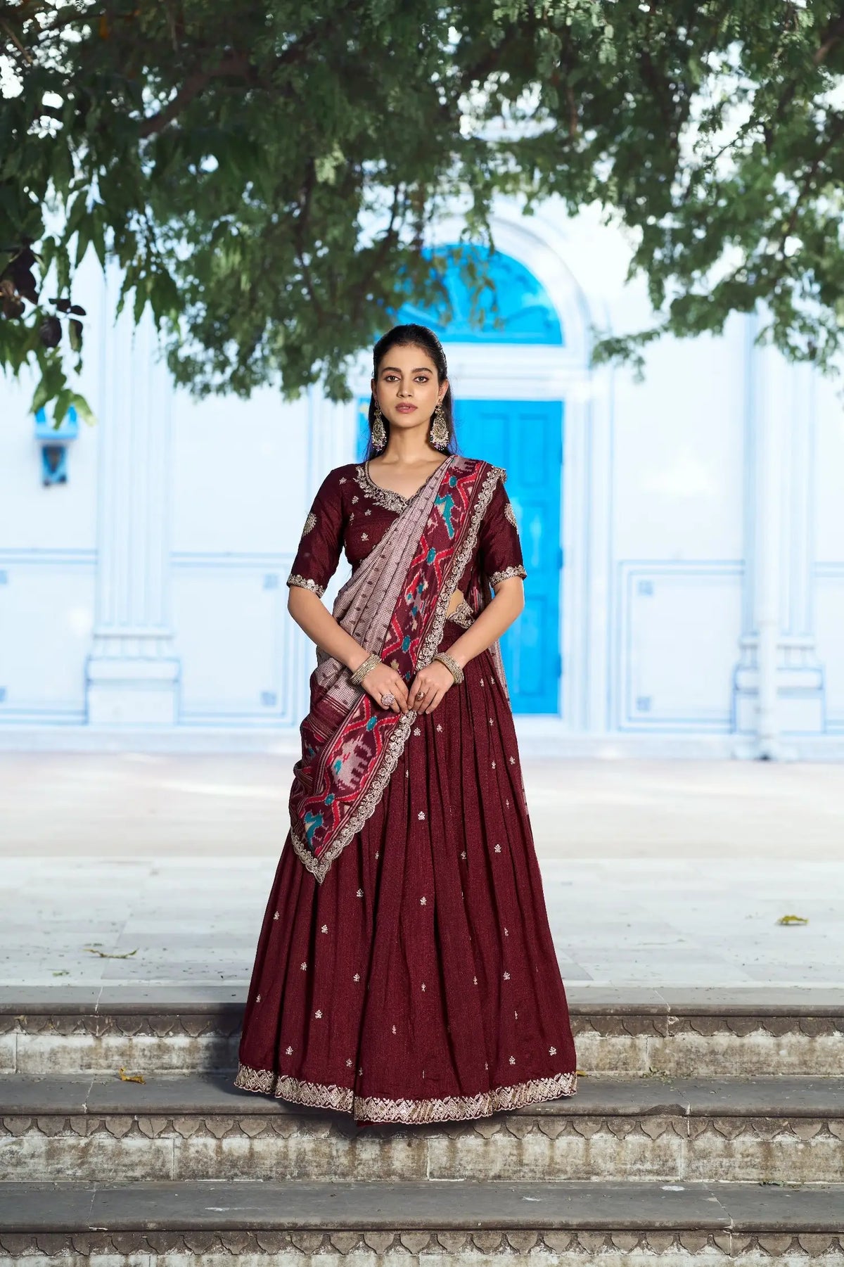 Rich Maroon Embroidery Lehenga Choli
