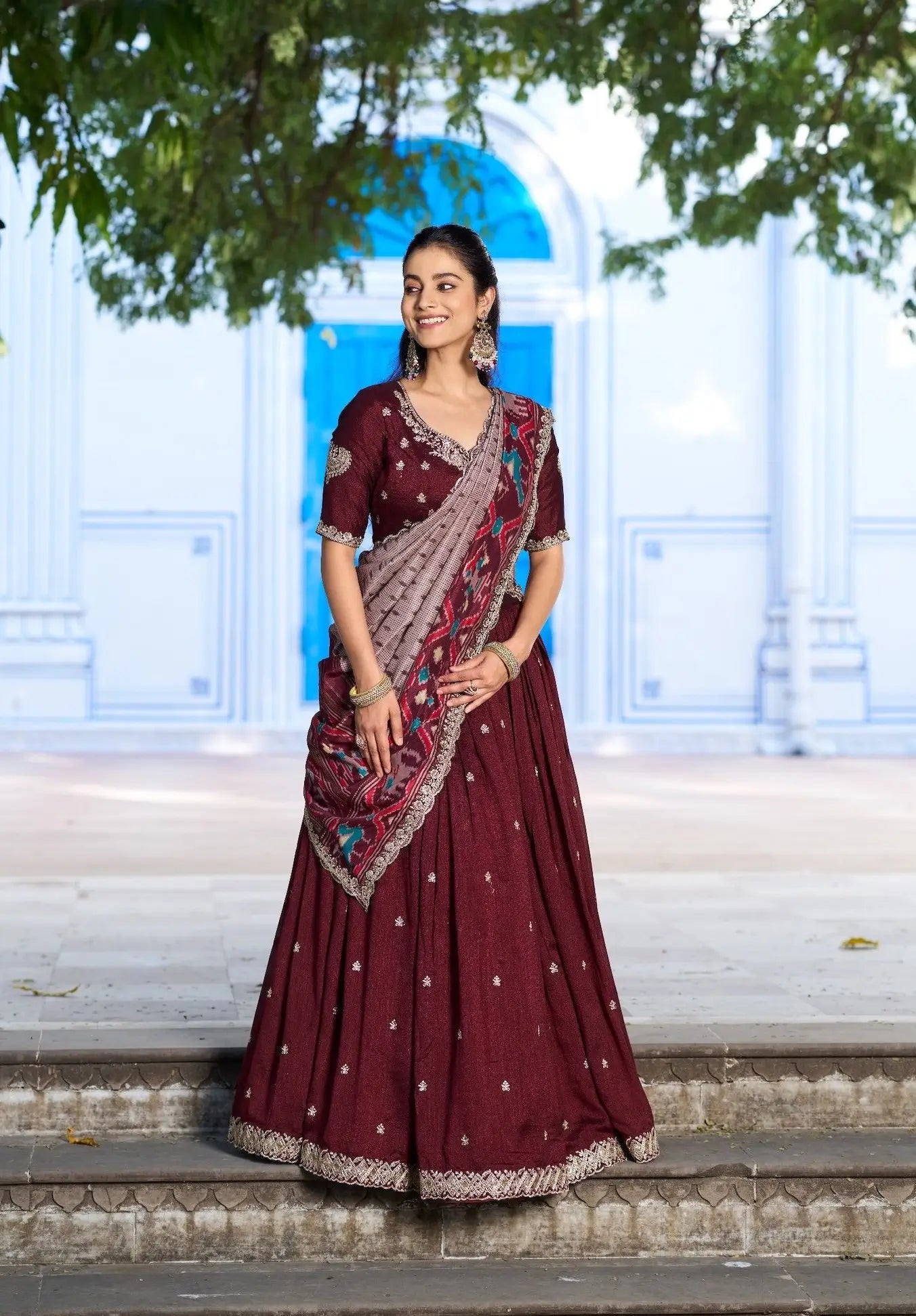 Rich Maroon Embroidery Lehenga Choli