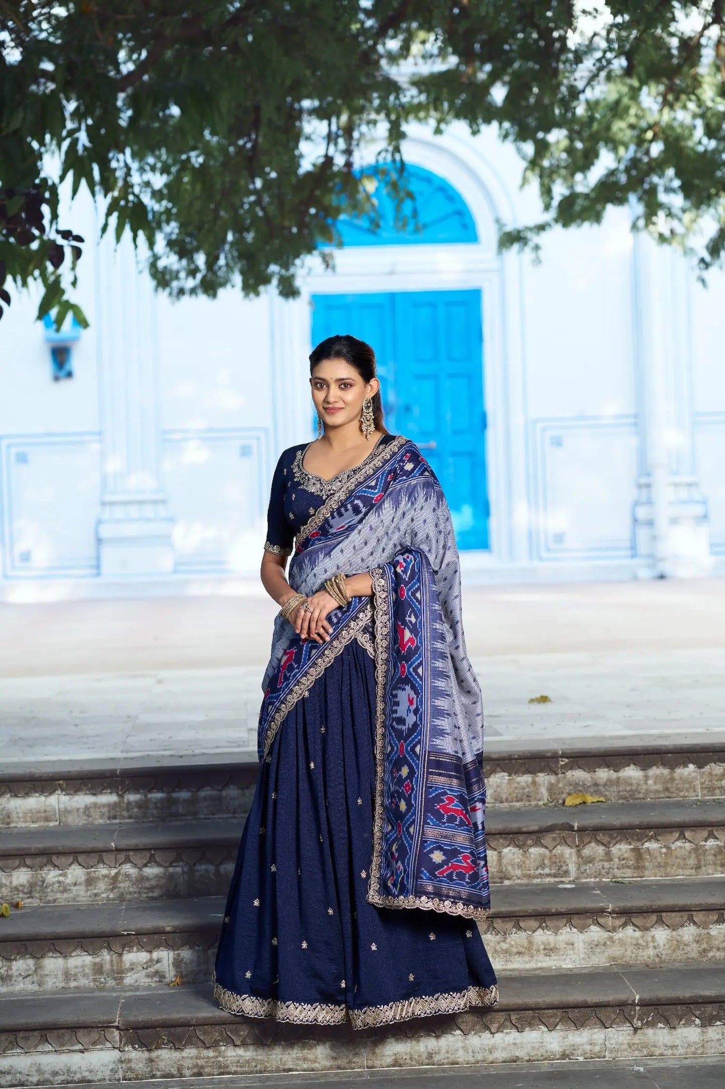 Navy Blue Embroidery Lehenga Choli