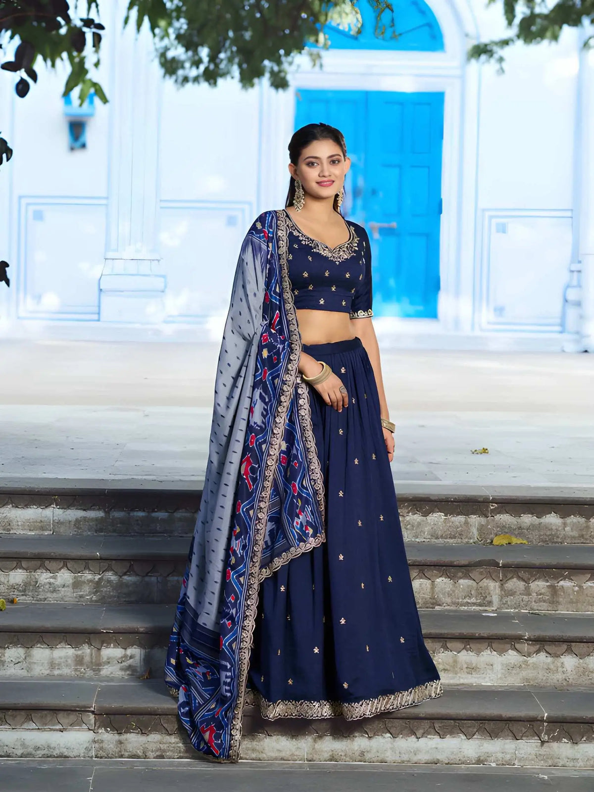 Navy Blue Embroidery Lehenga Choli