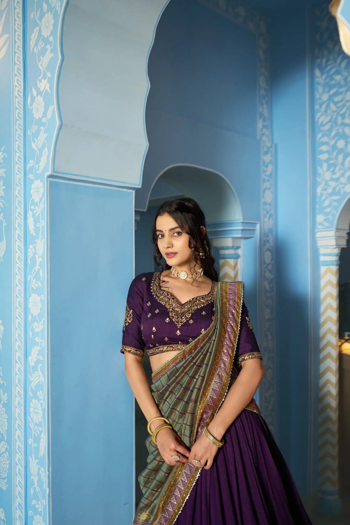 Deep Purple Silk Embroidery Lehenga Choli