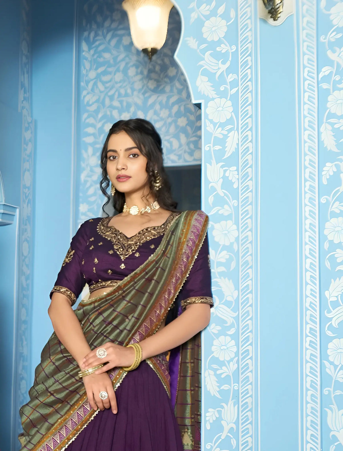 Deep Purple Silk Embroidery Lehenga Choli
