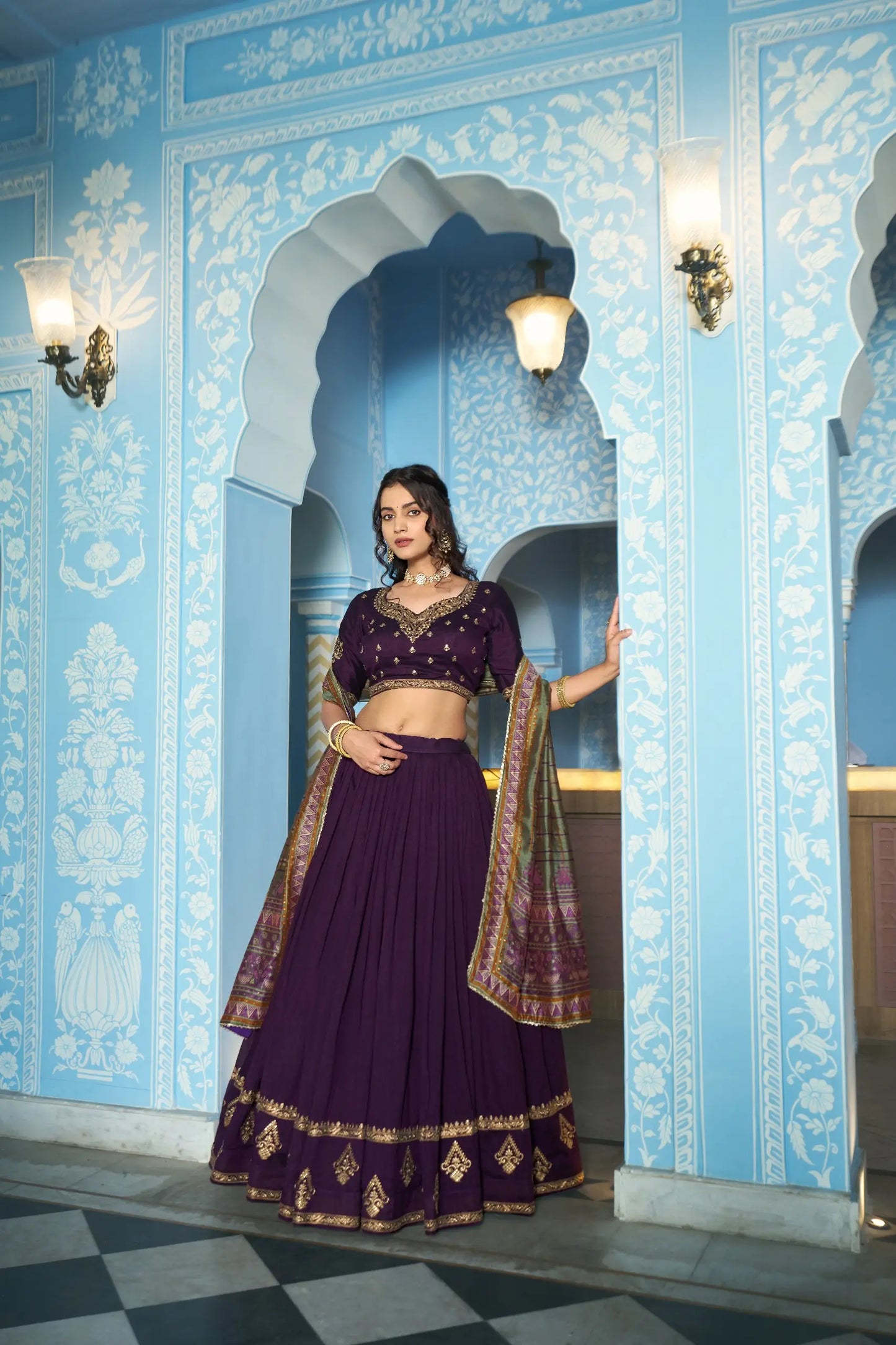 Deep Purple Silk Embroidery Lehenga Choli