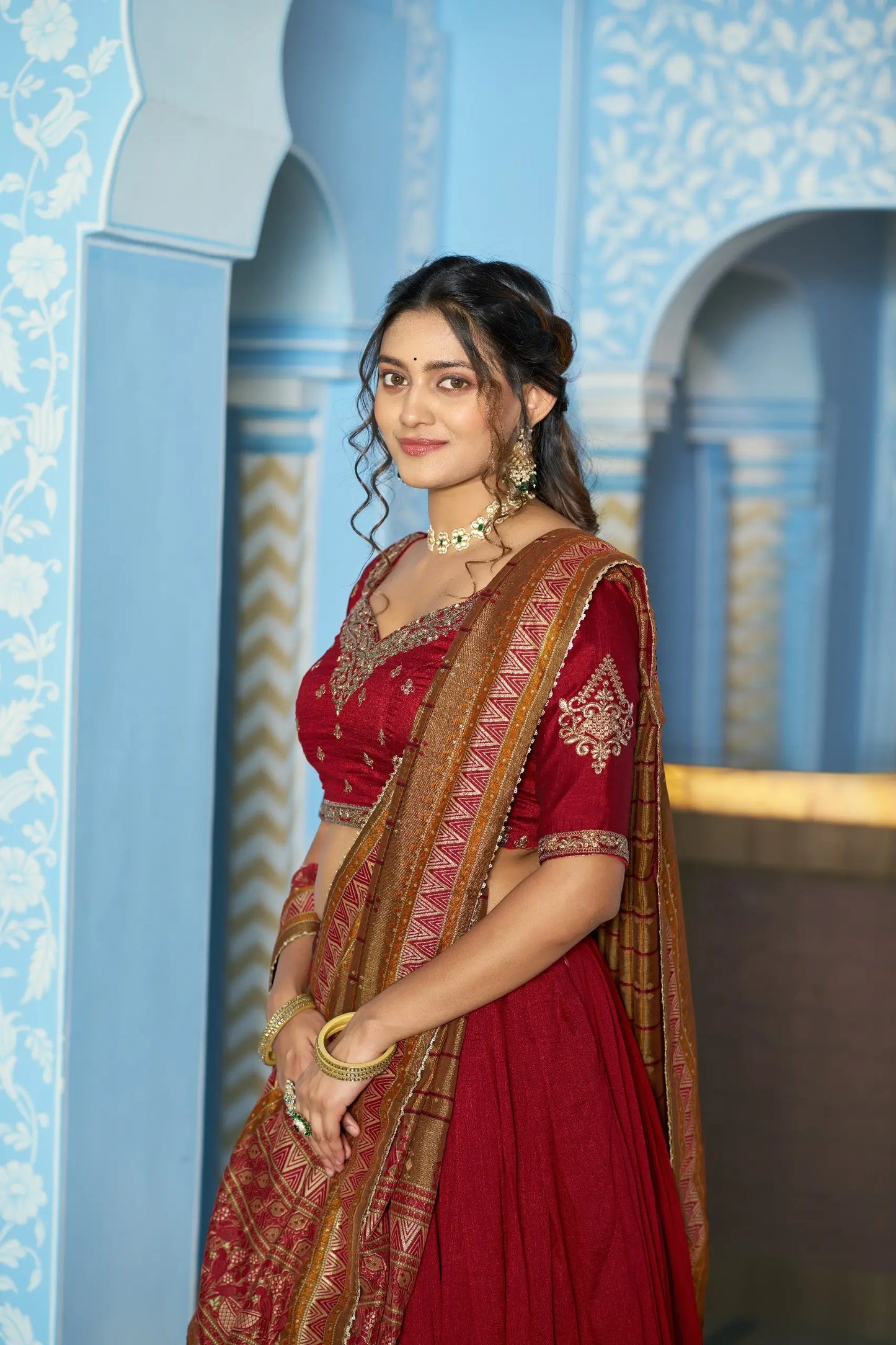 Rich Maroon Silk Embroidery Lehenga Choli