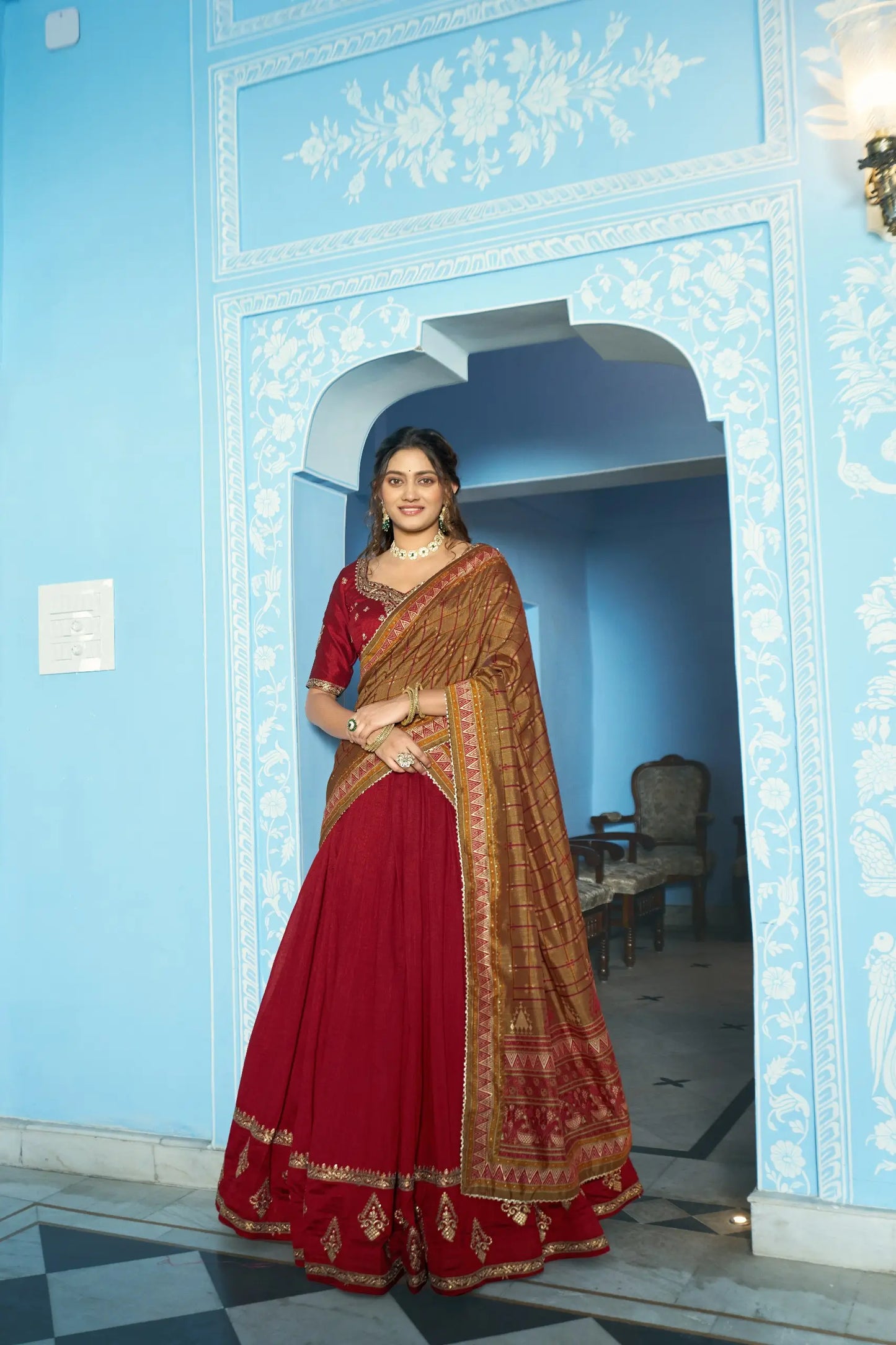 Rich Maroon Silk Embroidery Lehenga Choli