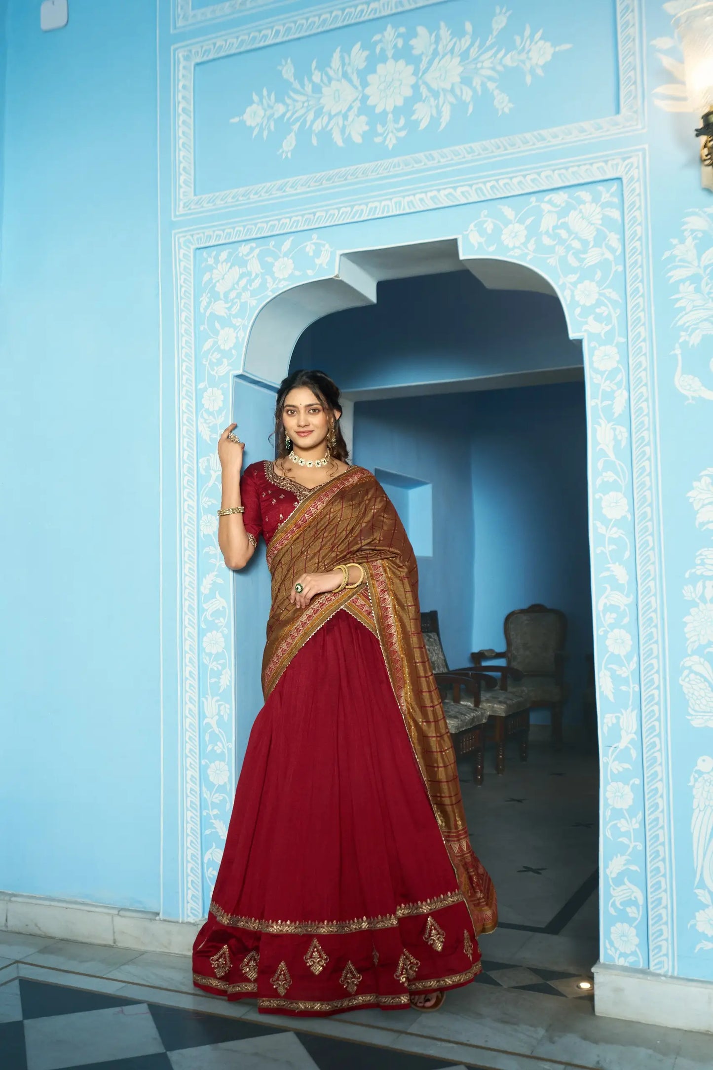 Rich Maroon Silk Embroidery Lehenga Choli