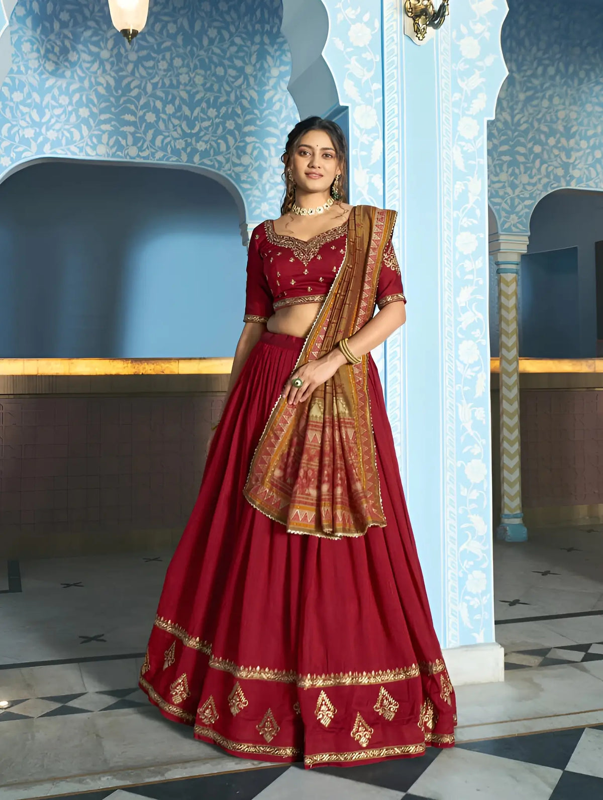 Rich Maroon Silk Embroidery Lehenga Choli