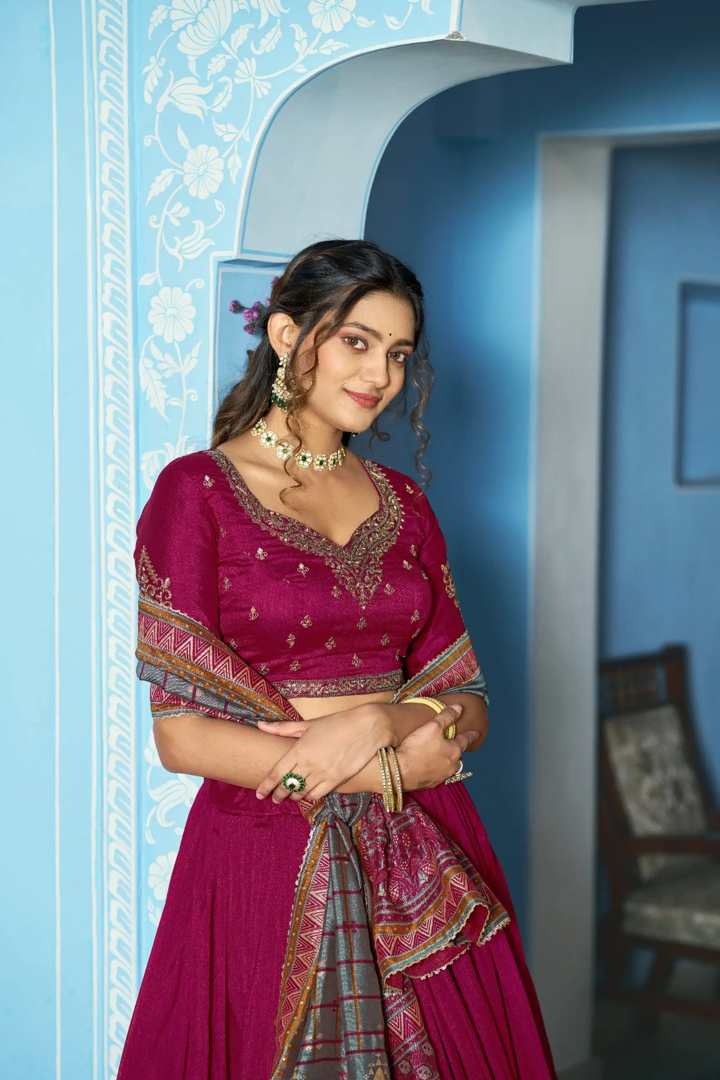 Rani Pink Silk Embroidery Lehenga Choli