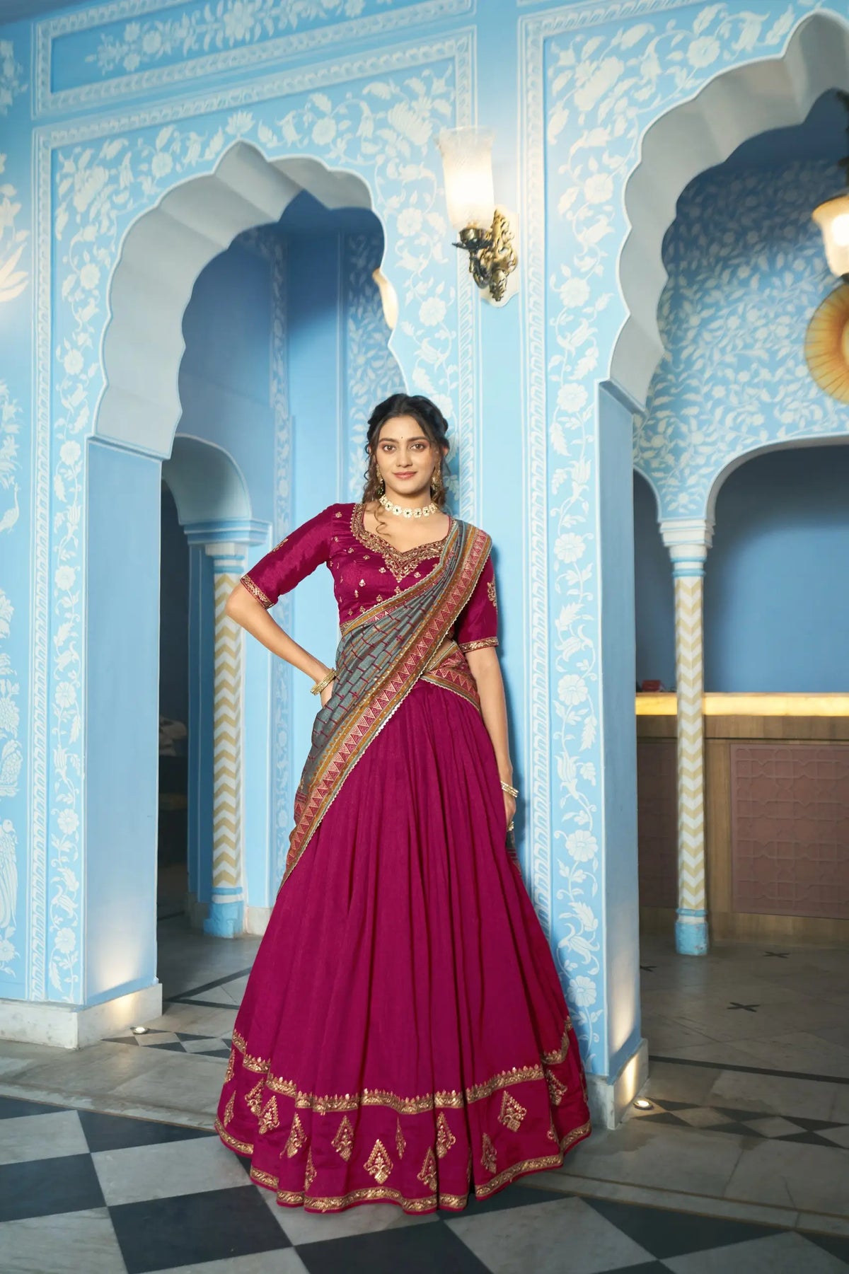 Rani Pink Silk Embroidery Lehenga Choli