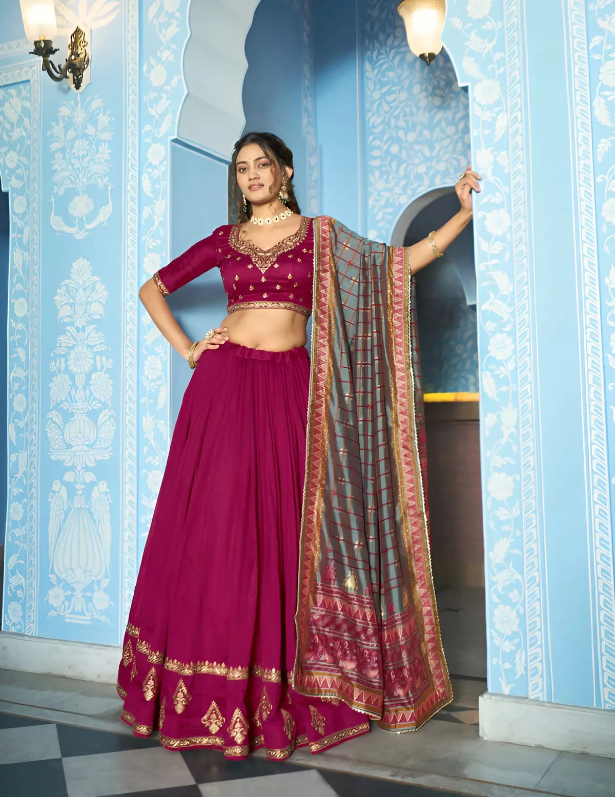 Rani Pink Silk Embroidery Lehenga Choli
